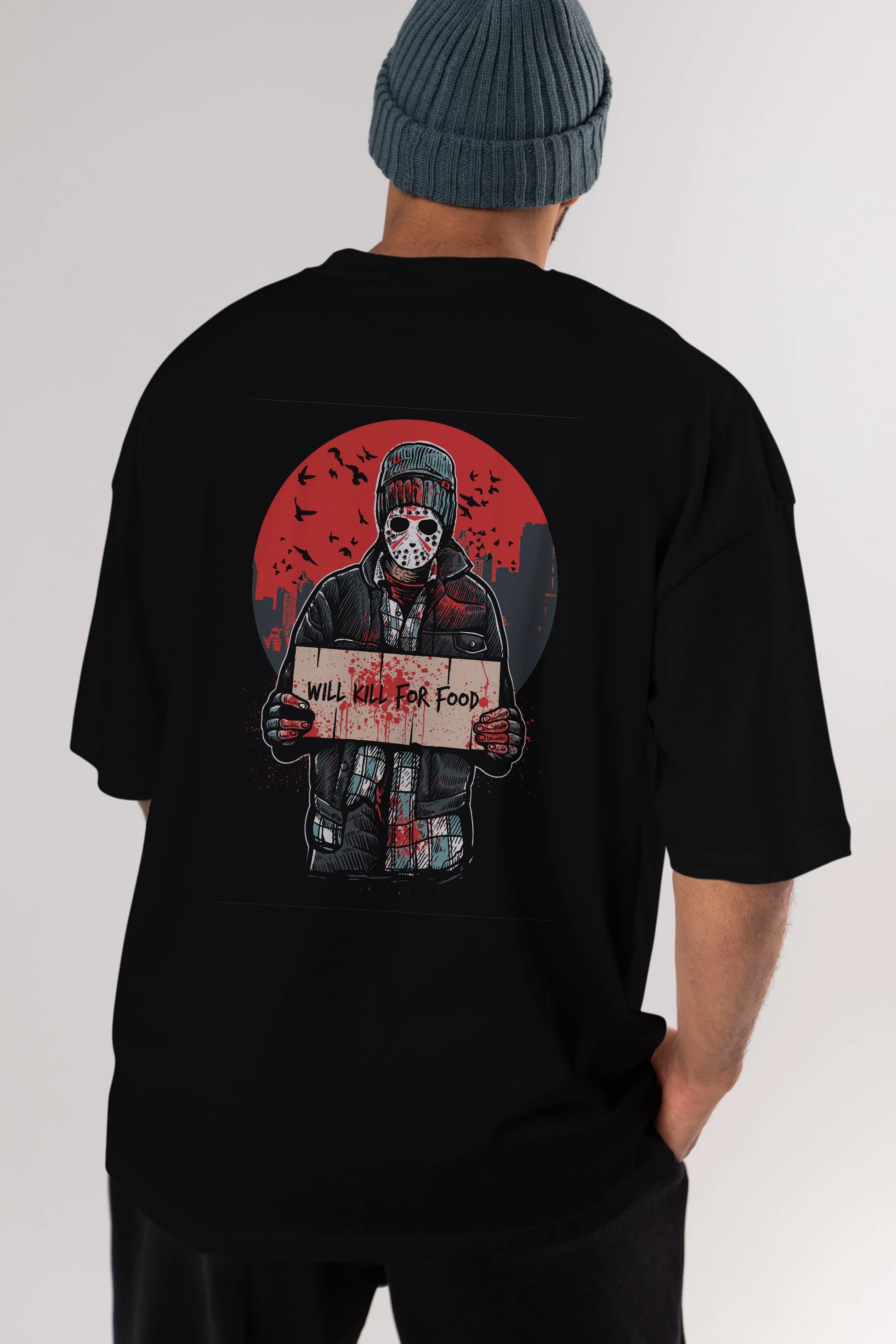 Kill For Food Arka Baskılı Oversize t-shirt Erkek Kadın Unisex %100 Pamuk