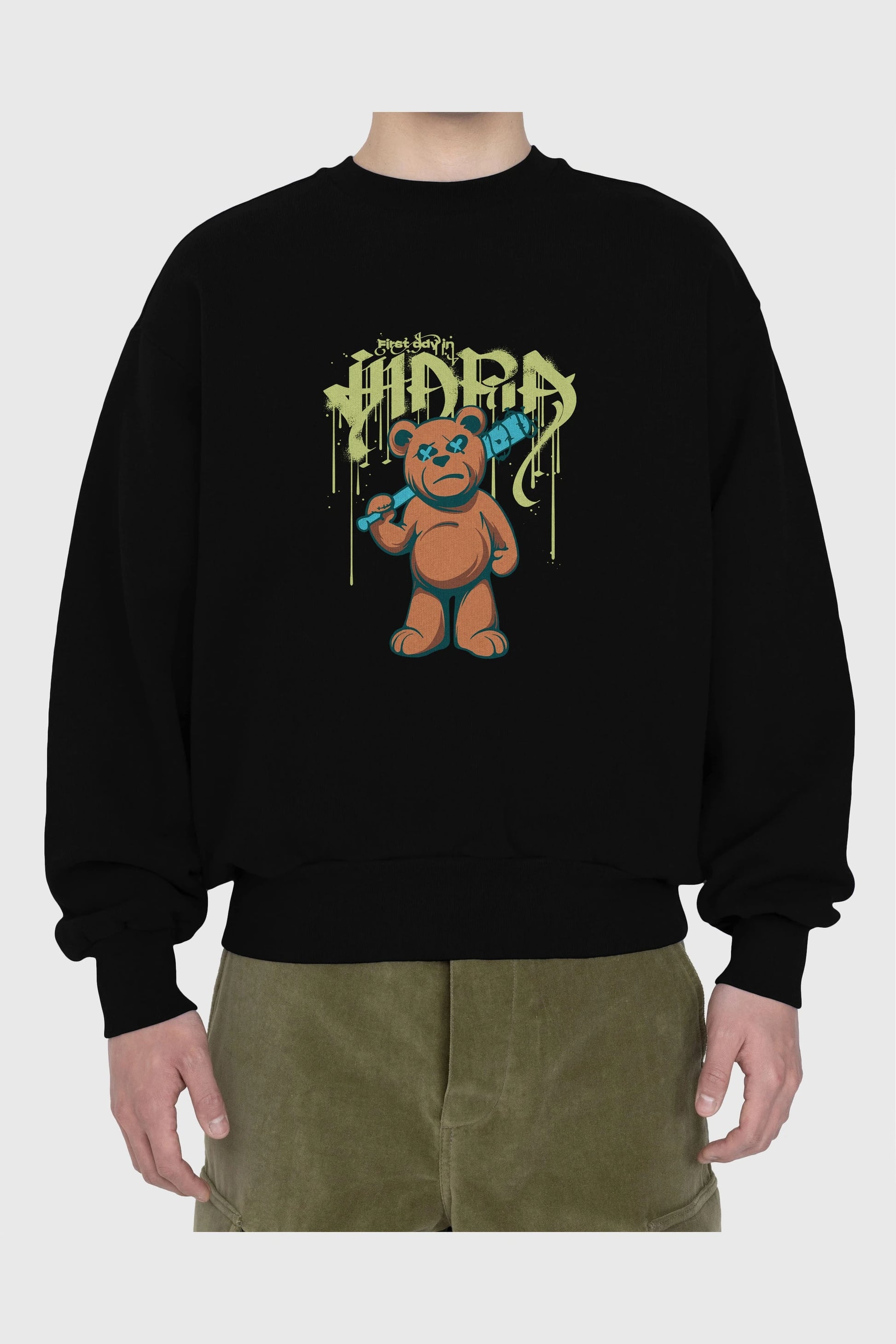 Hidra Bear Ön Baskılı Oversize Sweatshirt Erkek Kadın Unisex