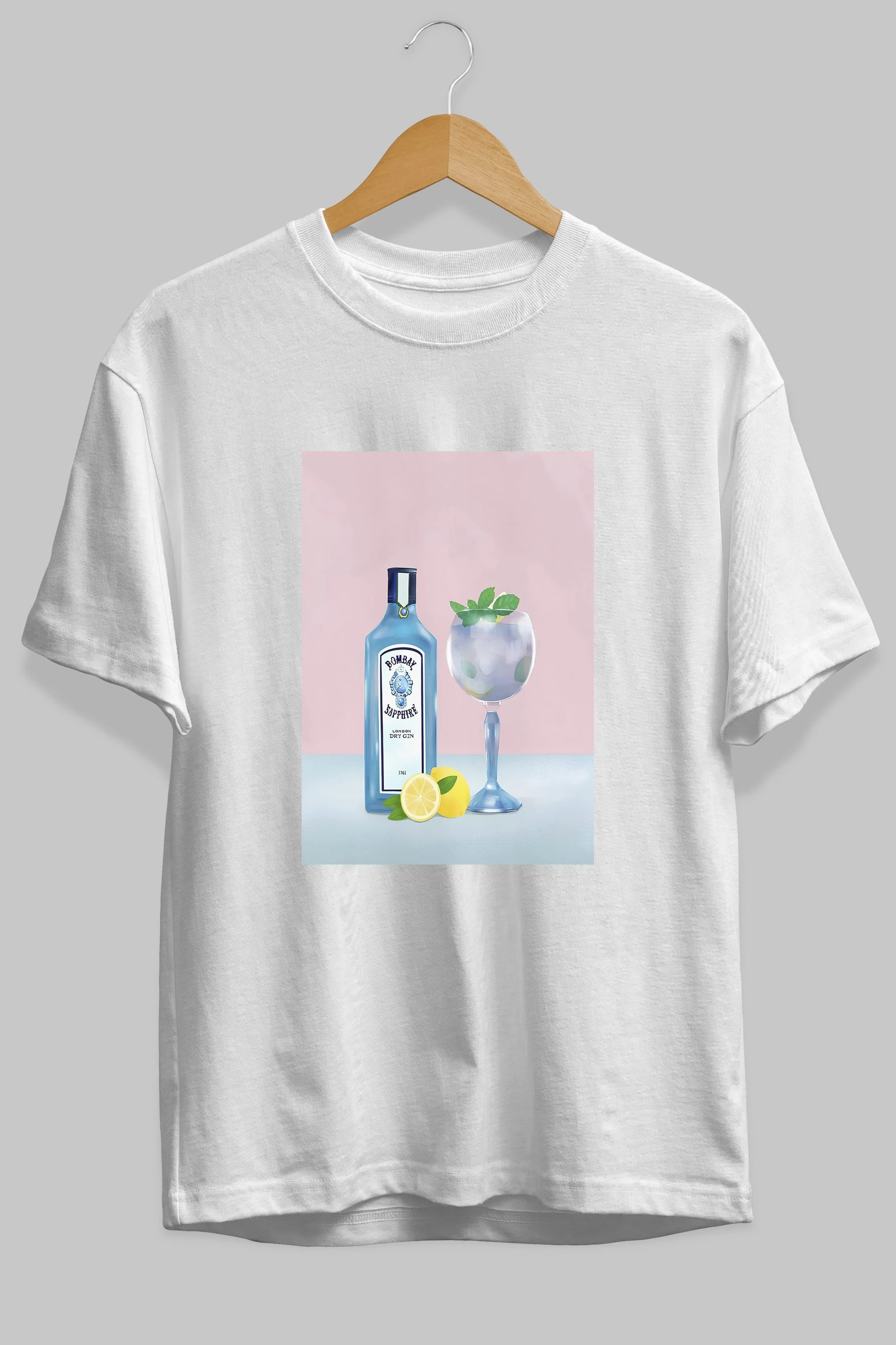 Bombay Sapphire Dry Gin Ön Baskılı Oversize t-shirt Erkek Kadın Unisex %100 Pamuk Bisiklet Yaka tişort