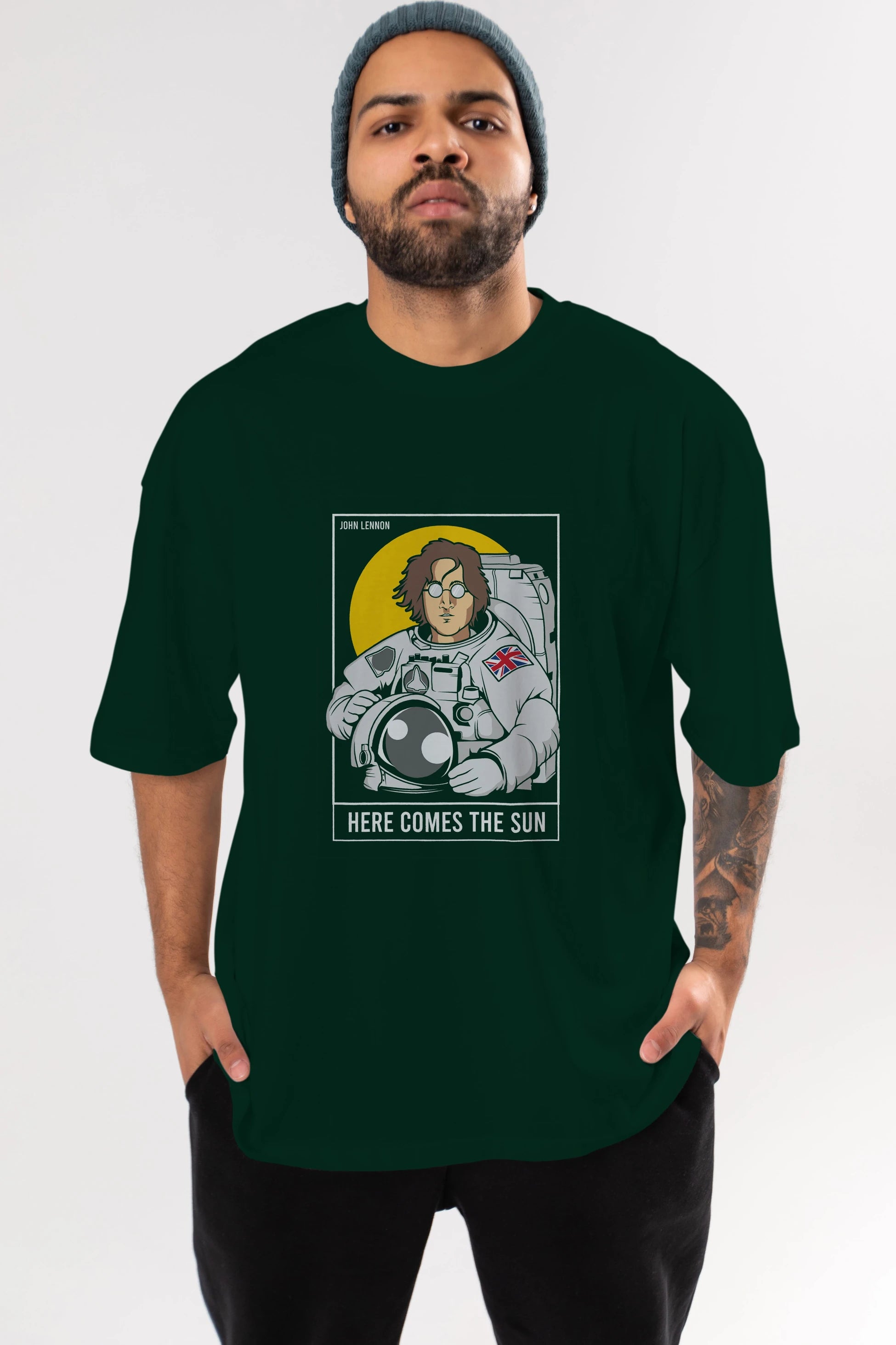 John Lennon Astronot Ön Baskılı Oversize t-shirt Erkek Kadın Unisex %100 Pamuk tişort