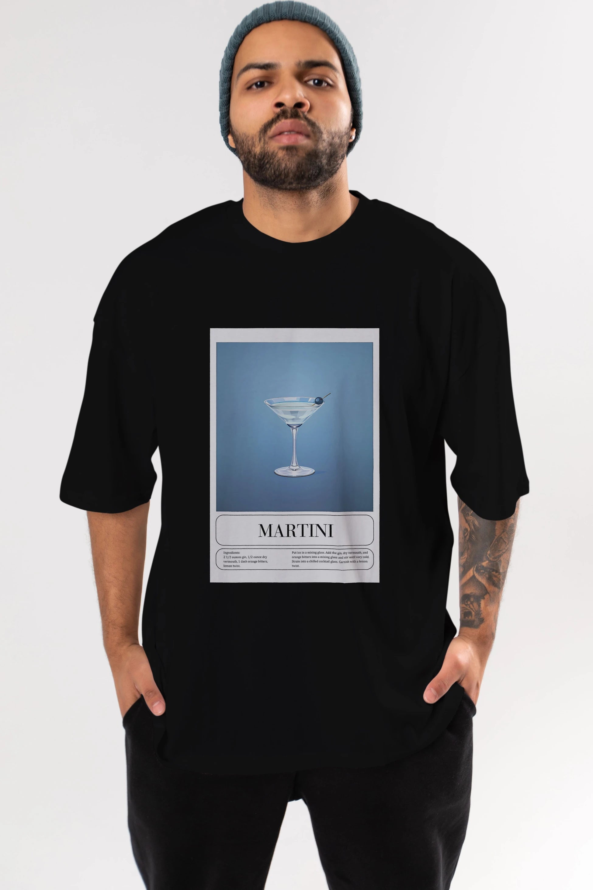 Martini Ön Baskılı Oversize t-shirt Erkek Kadın Unisex %100 Pamuk Bisiklet Yaka tişort
