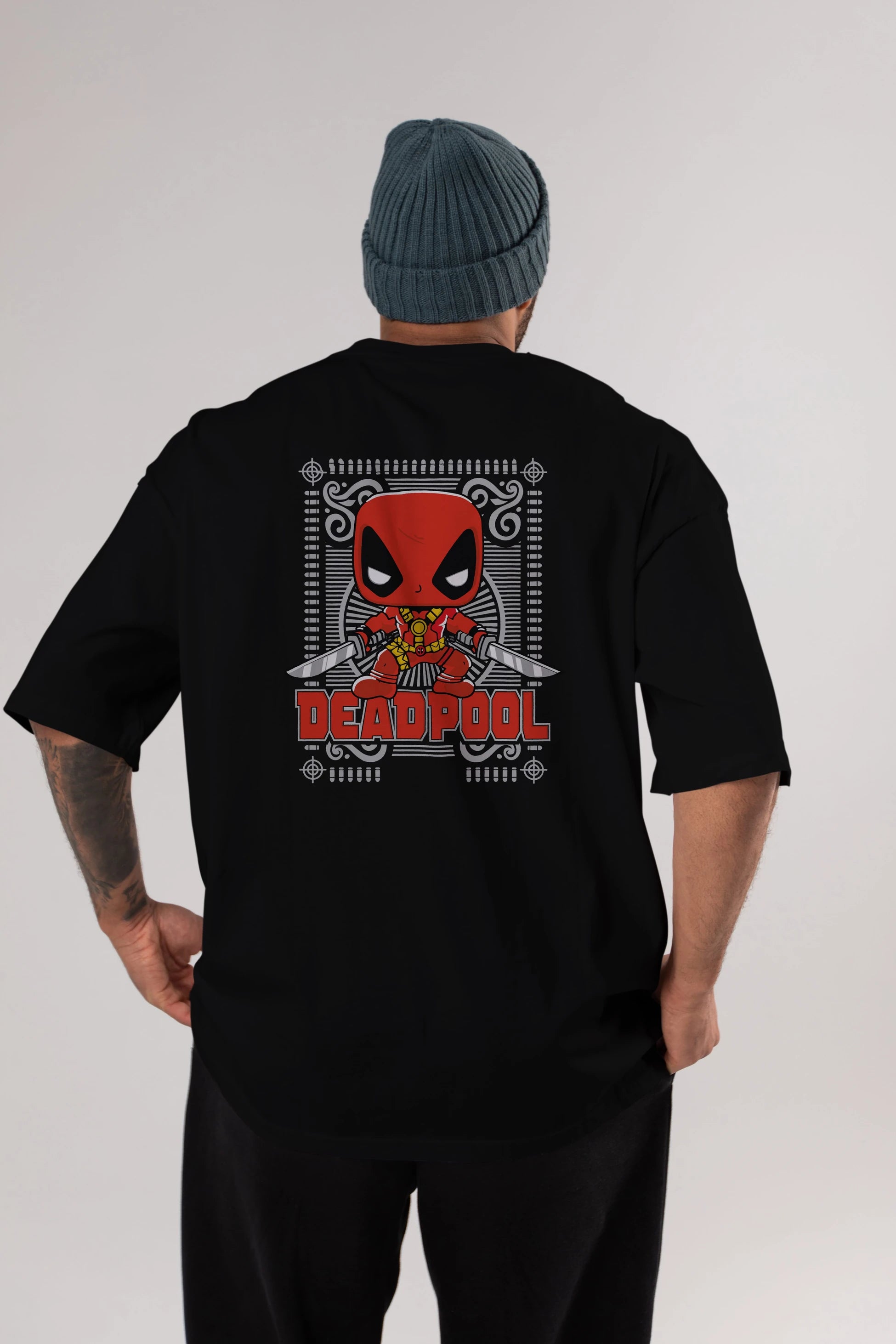 Deadpool (17) Arka Baskılı Oversize t-shirt Erkek Kadın Unisex %100 Pamuk Bisiklet Yaka tişort