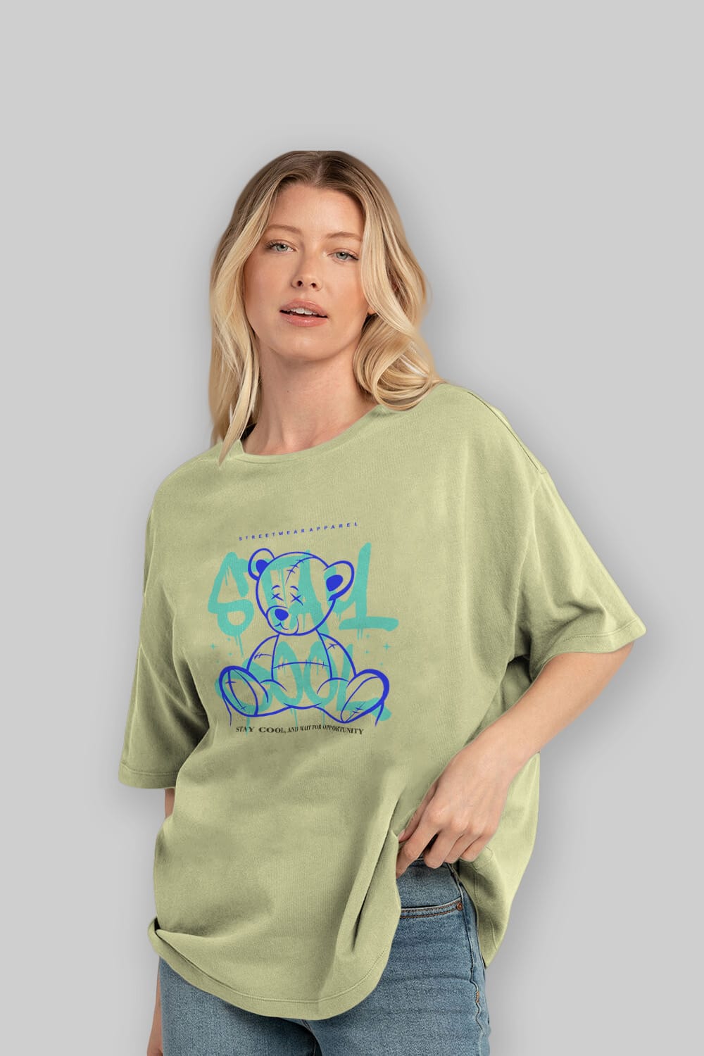 Teddy Bear Stay Cool 2 Ön Baskılı Oversize t-shirt Erkek Kadın Unisex