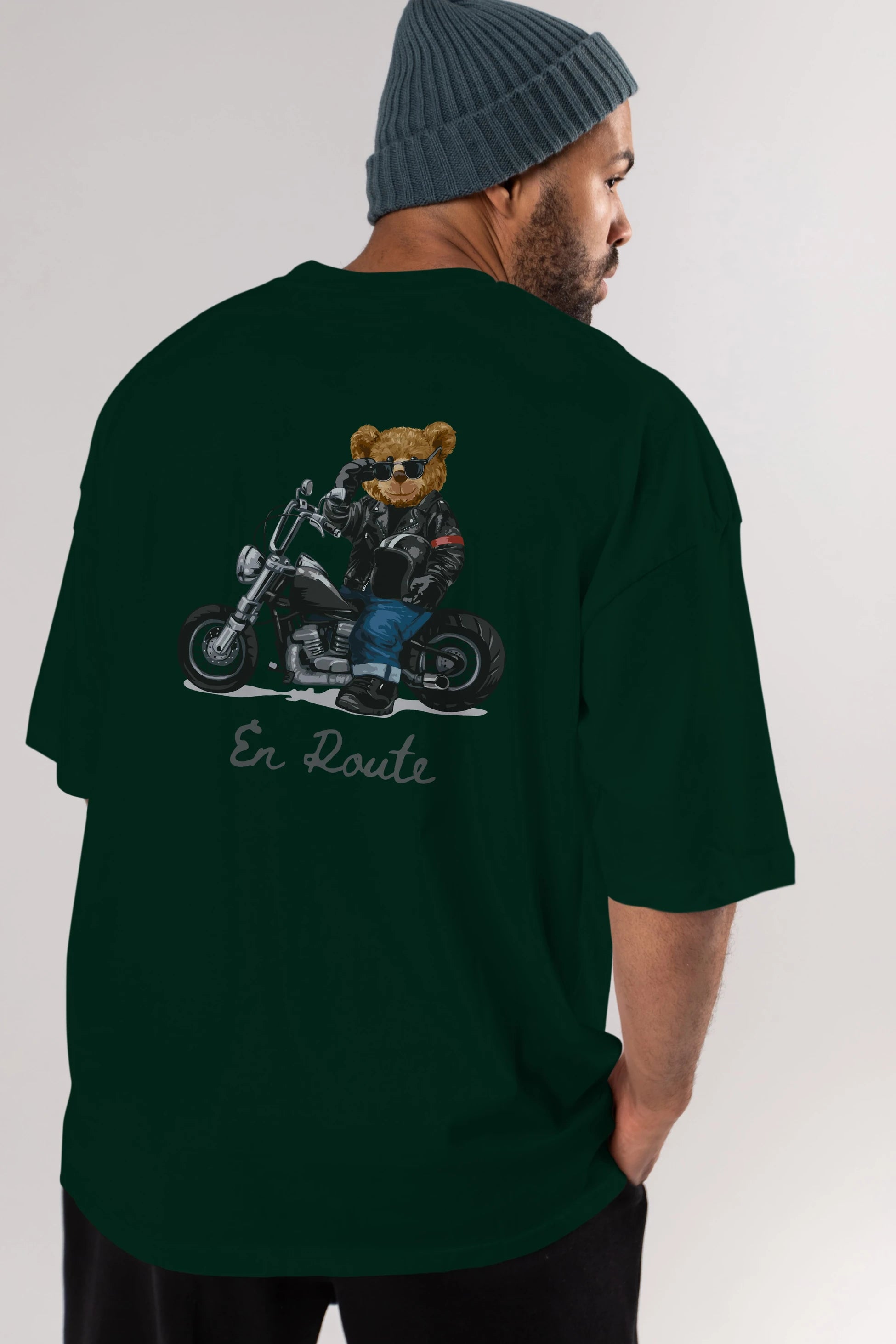 Teddy Bear En Route Arka Baskılı Oversize t-shirt Erkek Kadın Unisex %100 Pamuk