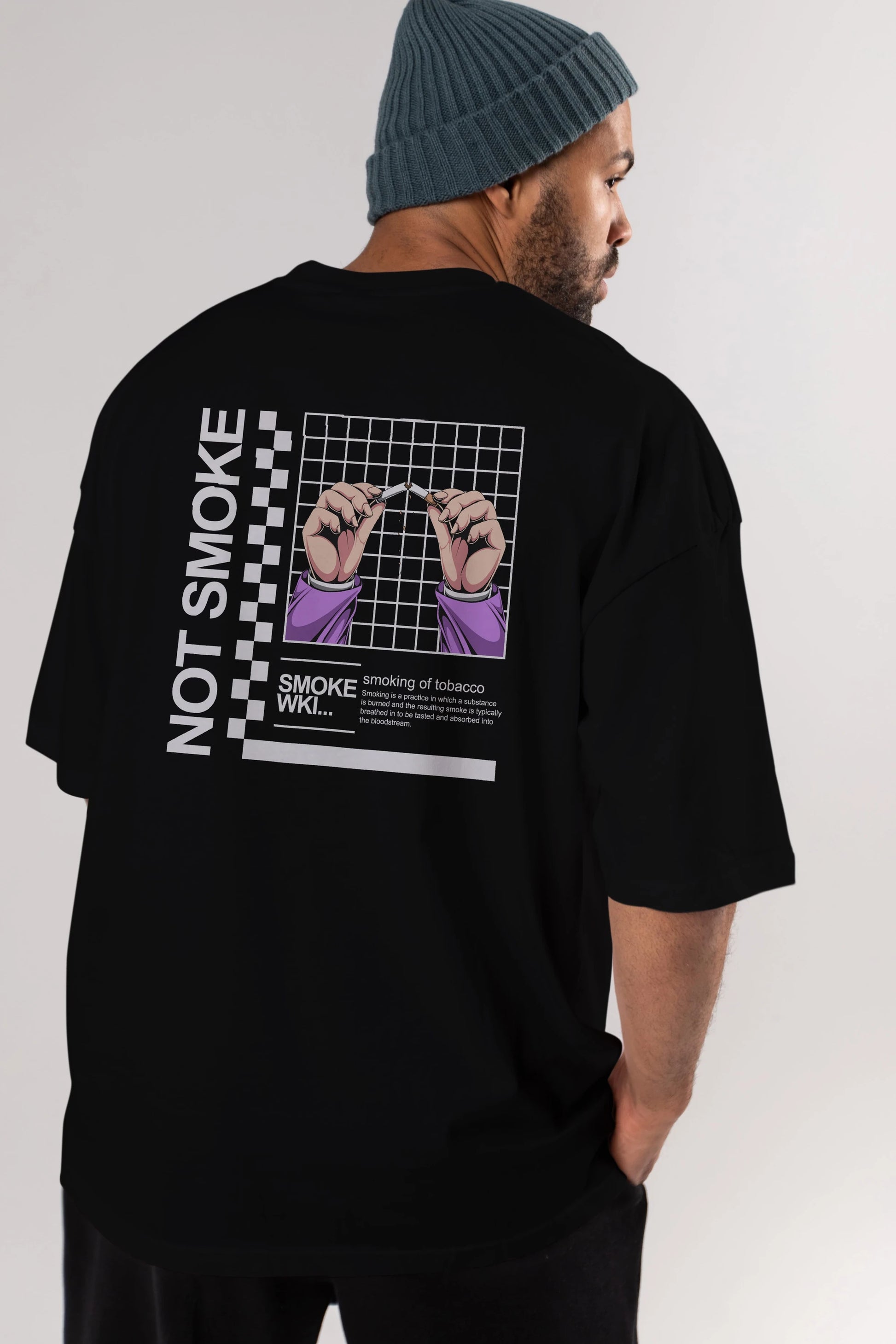 Not Smoke Arka Baskılı Oversize t-shirt Erkek Kadın Unisex