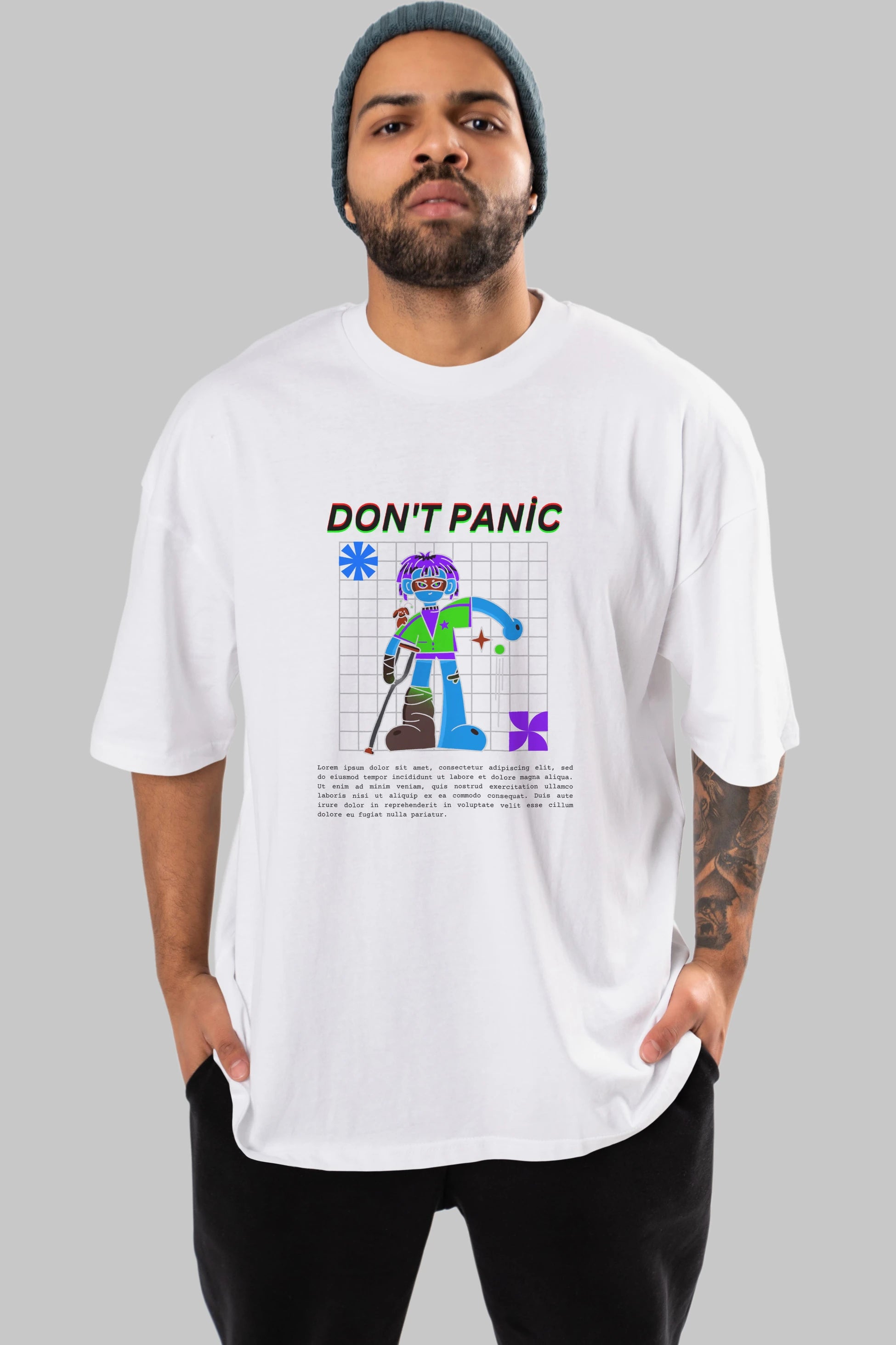 Dont Panic Yazılı Ön Baskılı Oversize t-shirt Erkek Kadın Unisex