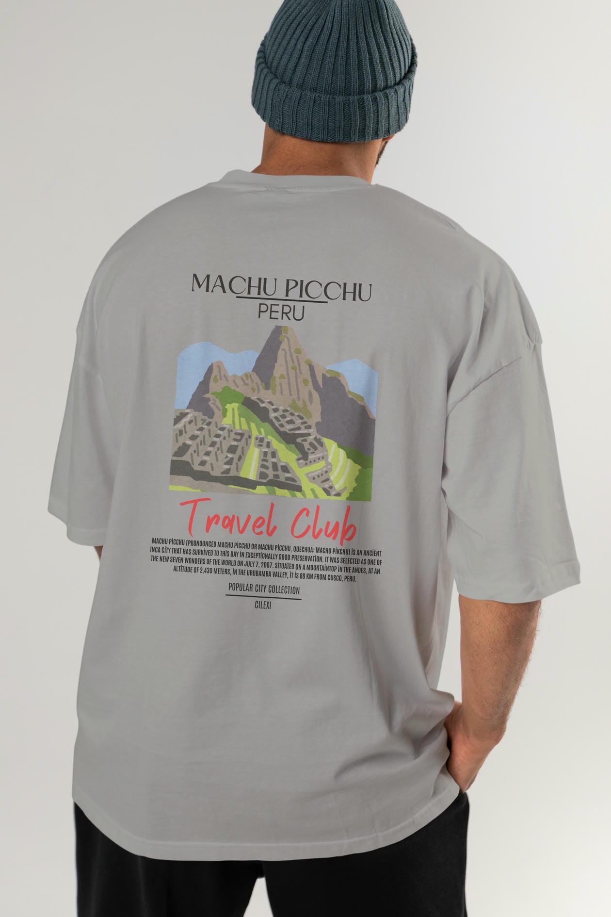 Machu Picchu Peru Arka Baskılı Oversize t-shirt Erkek Kadın Pamuk Bisiklet Yaka tişort