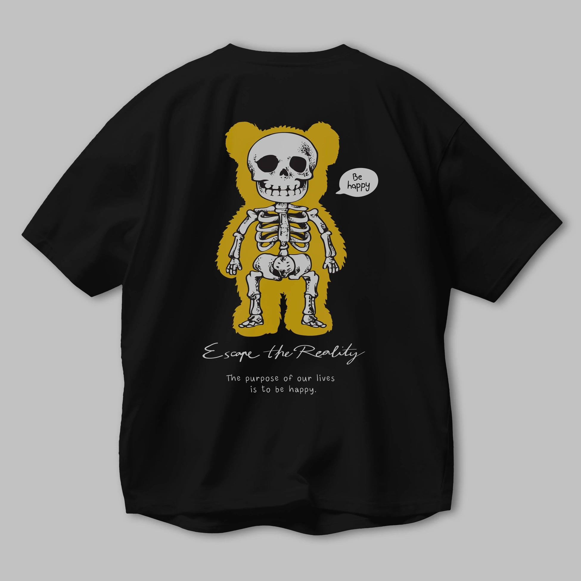 Be Happy Bear Arka Baskılı Oversize t-shirt Erkek Kadın Unisex