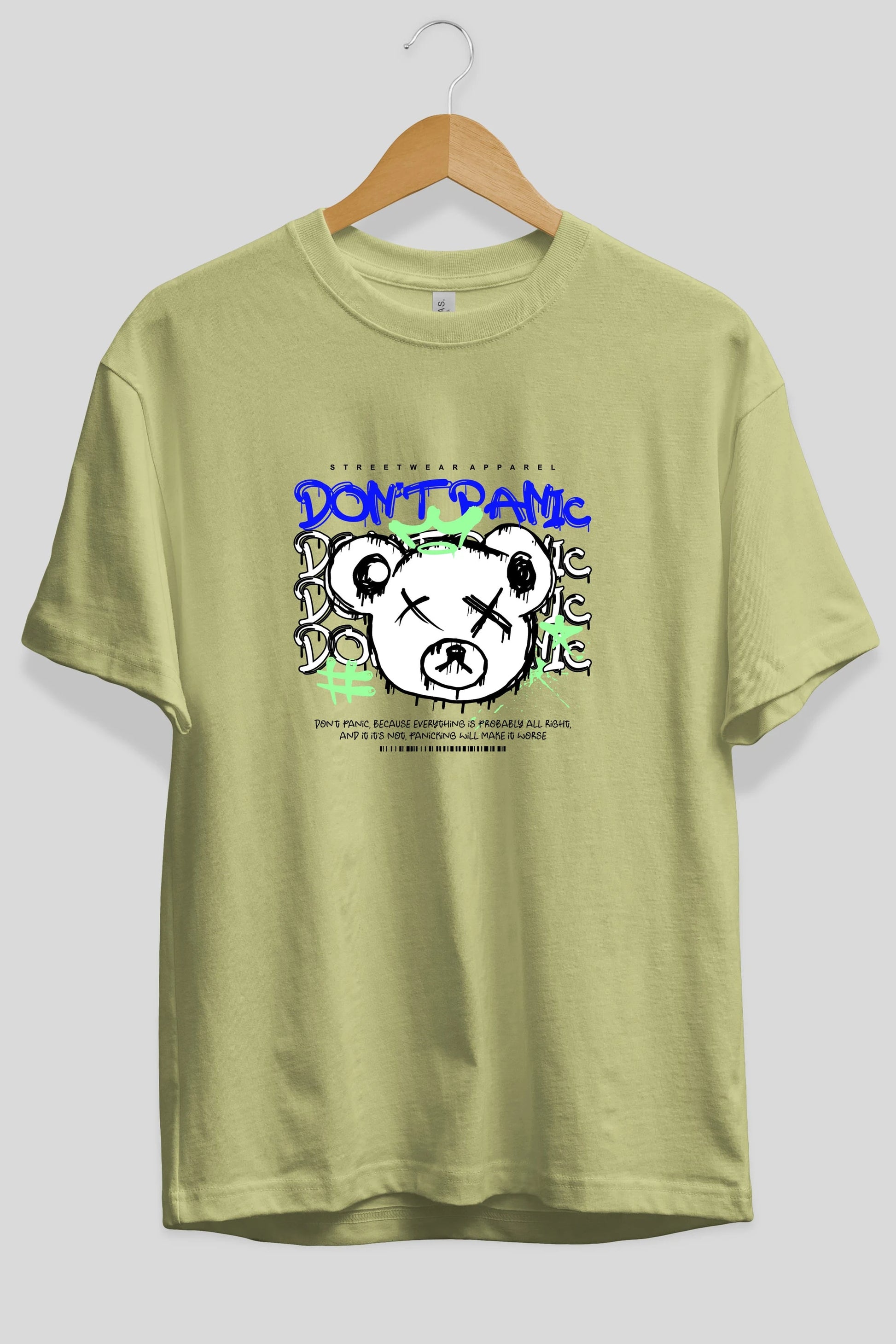 Teddy Bear Dont Panic Ön Baskılı Oversize t-shirt Erkek Kadın Unisex