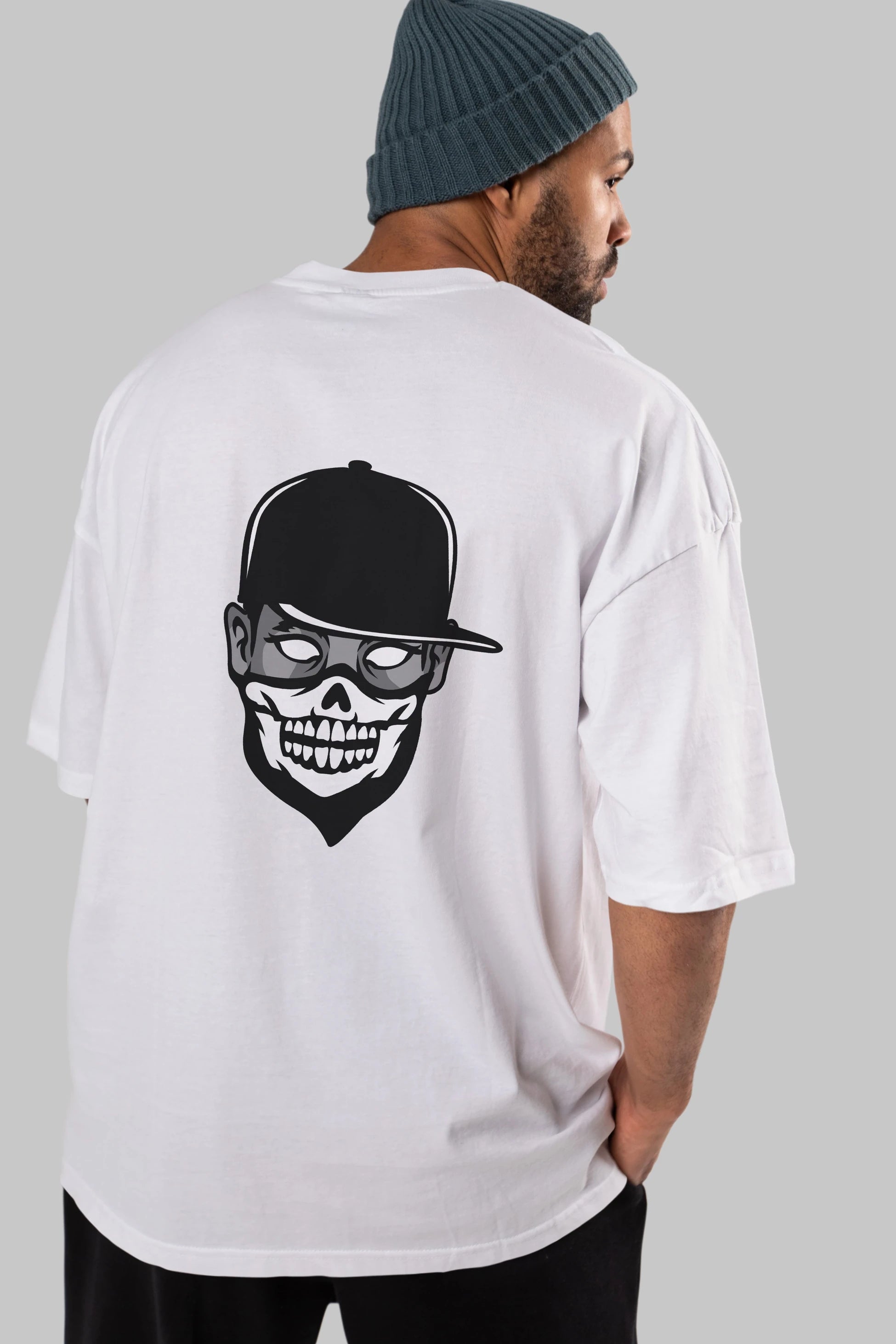 Skull Mask Arka Baskılı Oversize t-shirt Erkek Kadın Unisex %100 Pamuk tişort