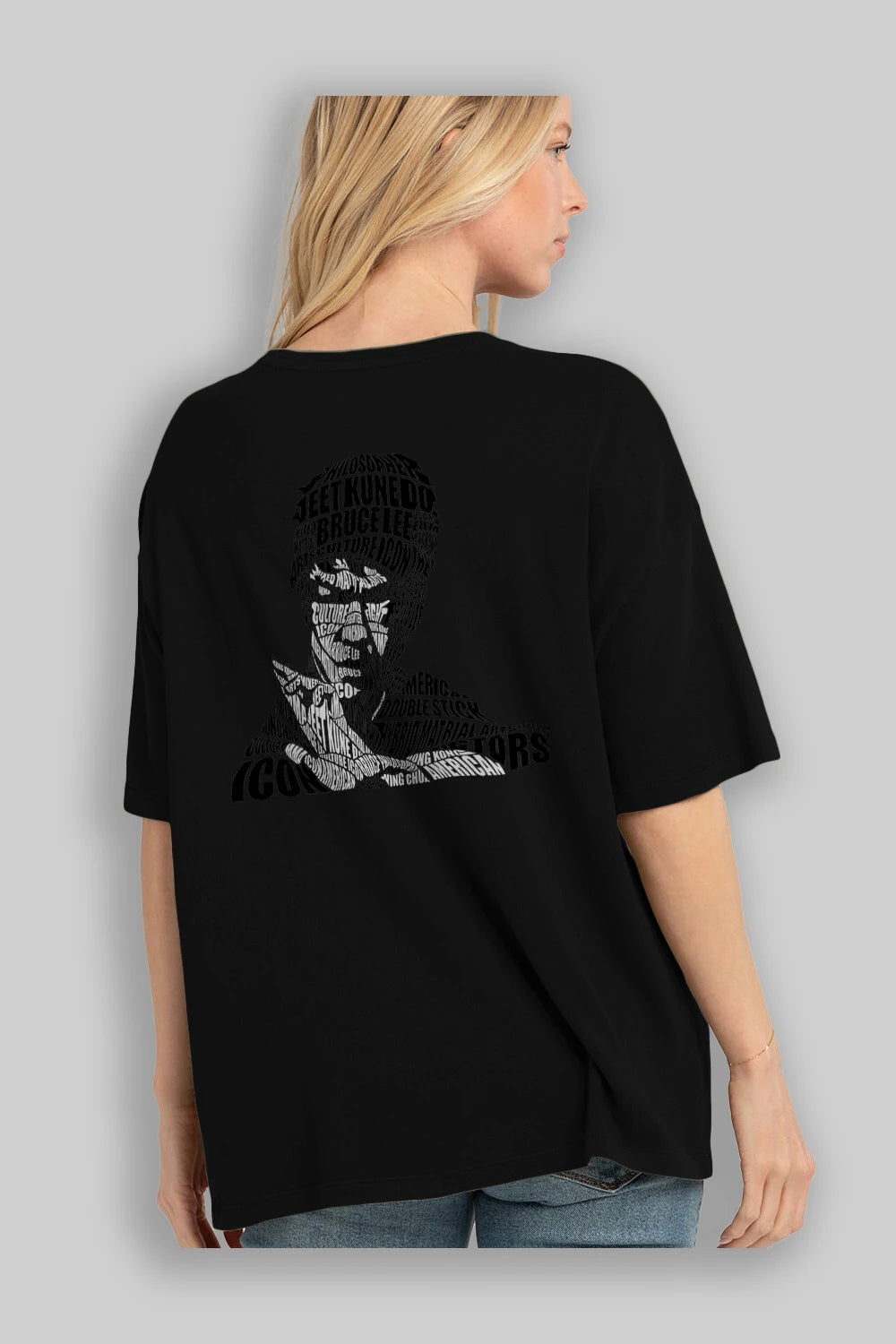 Bruce Lee Calligram Arka Baskılı Oversize t-shirt %100 pamuk Erkek Kadın Unisex