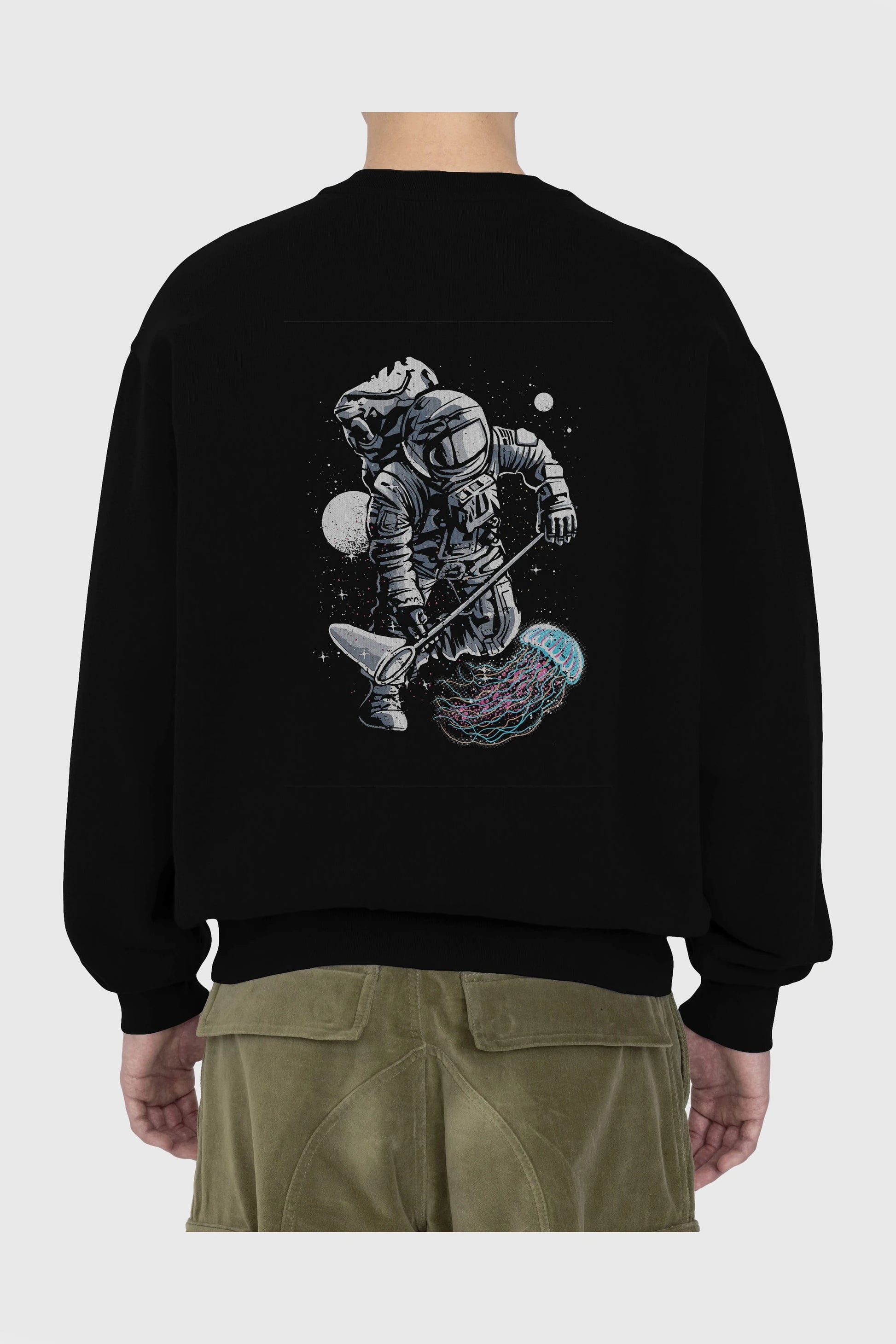 Astronaut Jellyfish Arka Baskılı Oversize Sweatshirt Erkek Kadın Unisex