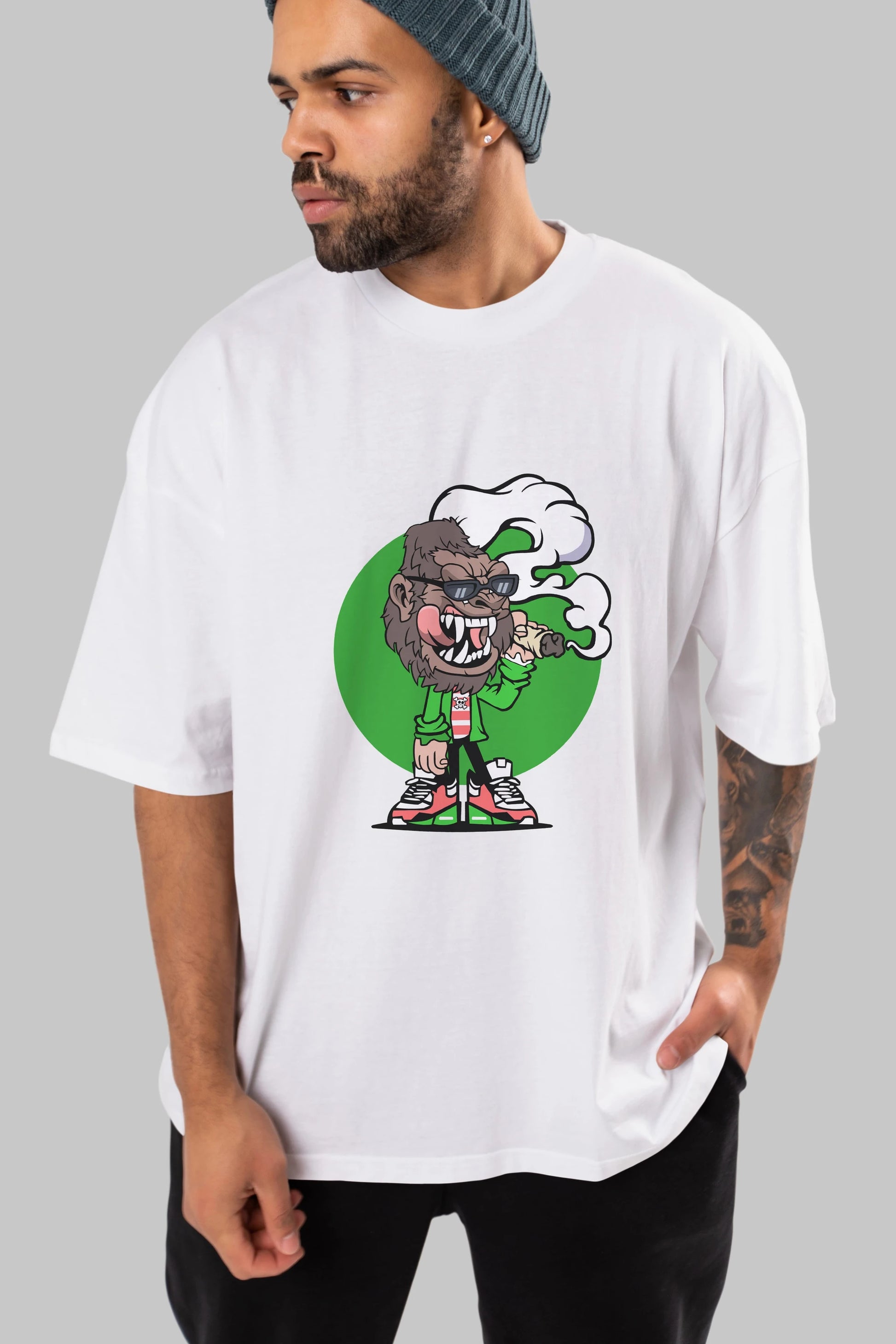 Gorilla Smoker Ön Baskılı Oversize t-shirt Erkek Kadın Unisex %100 Pamuk tişort