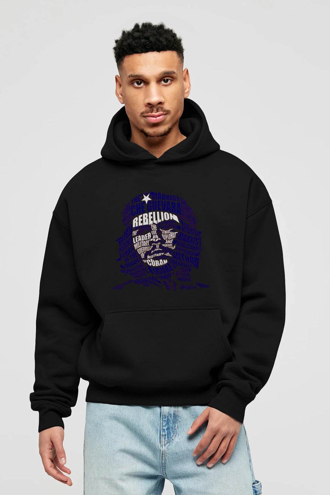Che Guevara Calligram Ön Baskılı Hoodie Oversize Kapüşonlu Sweatshirt Erkek Kadın Unisex