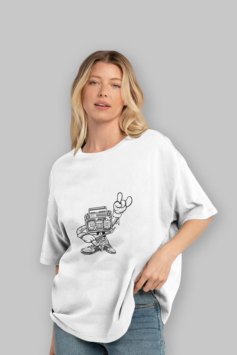 Boombox Rockstar Ön Baskılı Oversize t-shirt Erkek Kadın Unisex %100 Pamuk tişort
