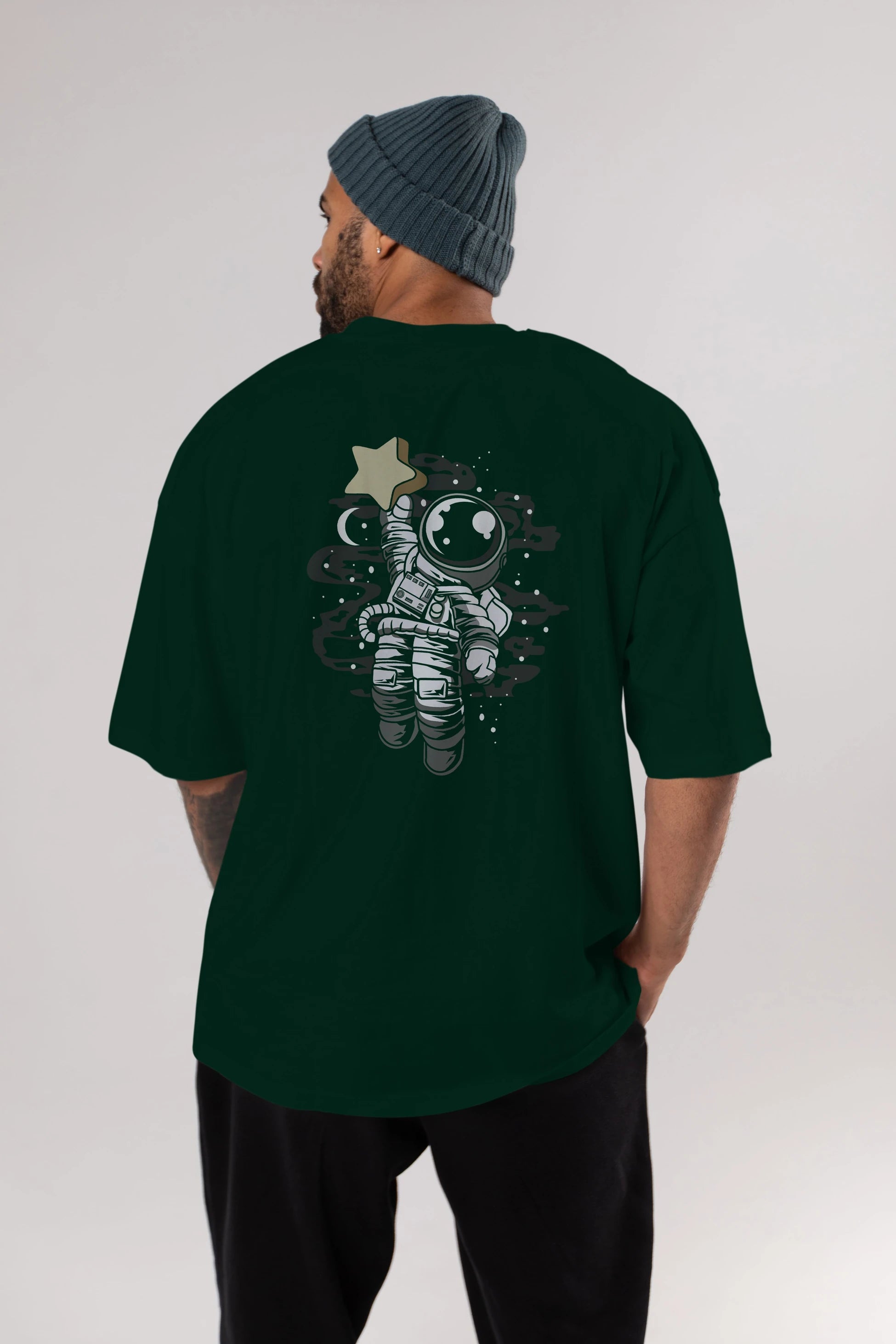 Astronaut Reach The Star Arka Baskılı Oversize t-shirt Erkek Kadın Unisex