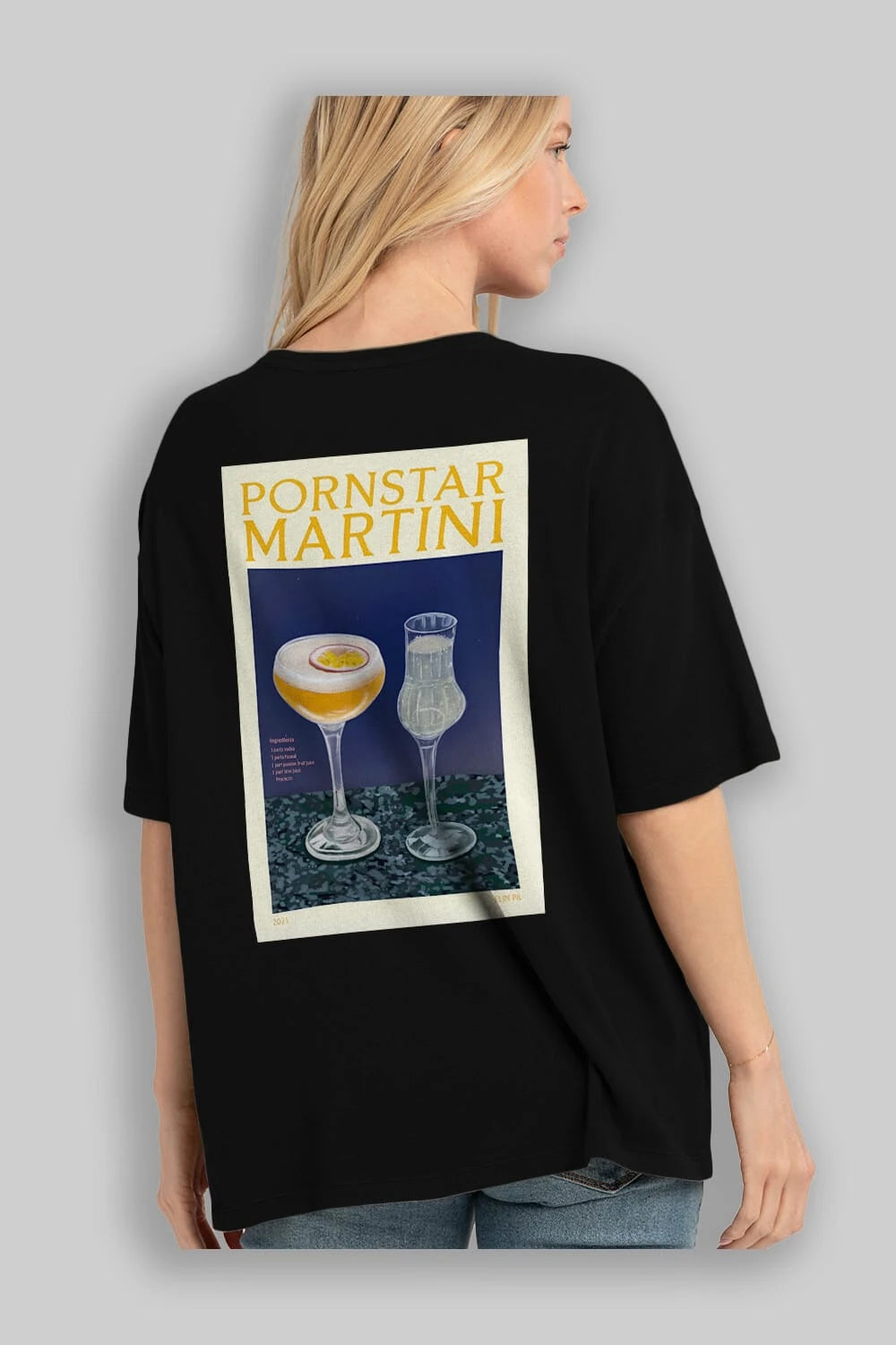 P.rnstar Martini Arka Baskılı Oversize t-shirt Erkek Kadın Unisex %100 Pamuk Bisiklet Yaka tişort