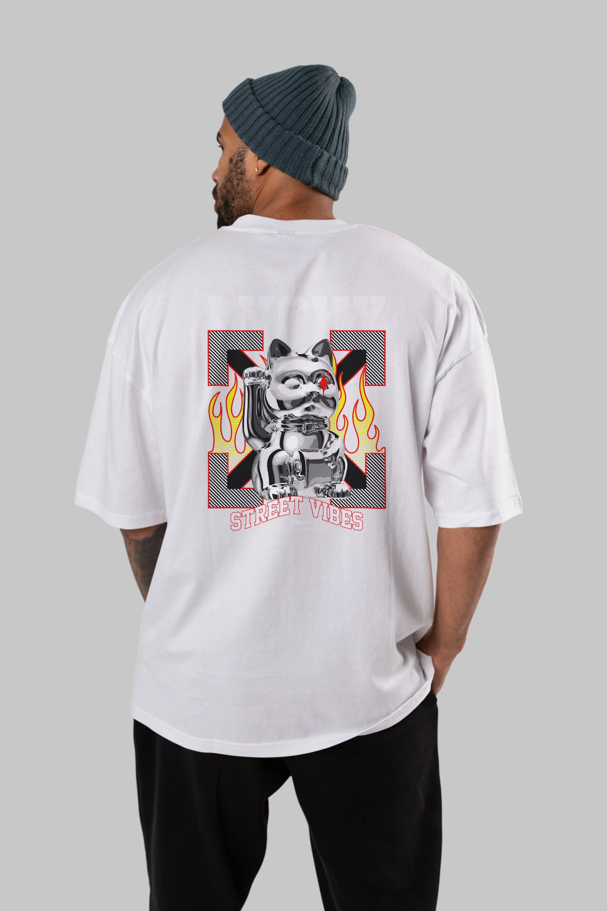Lucky Street Vibes Arka Baskılı Oversize t-shirt Erkek Kadın Unisex