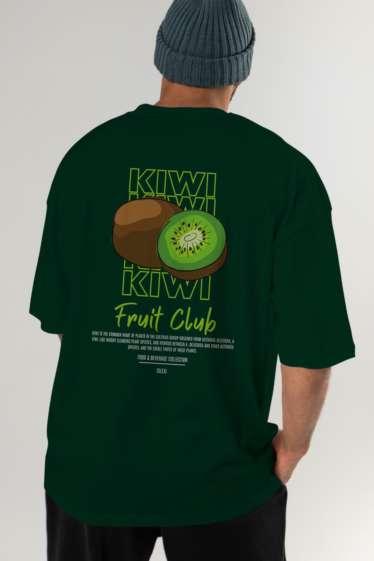 Kiwi Arka Baskılı Oversize t-shirt Erkek Kadın Pamuk Bisiklet Yaka tişort
