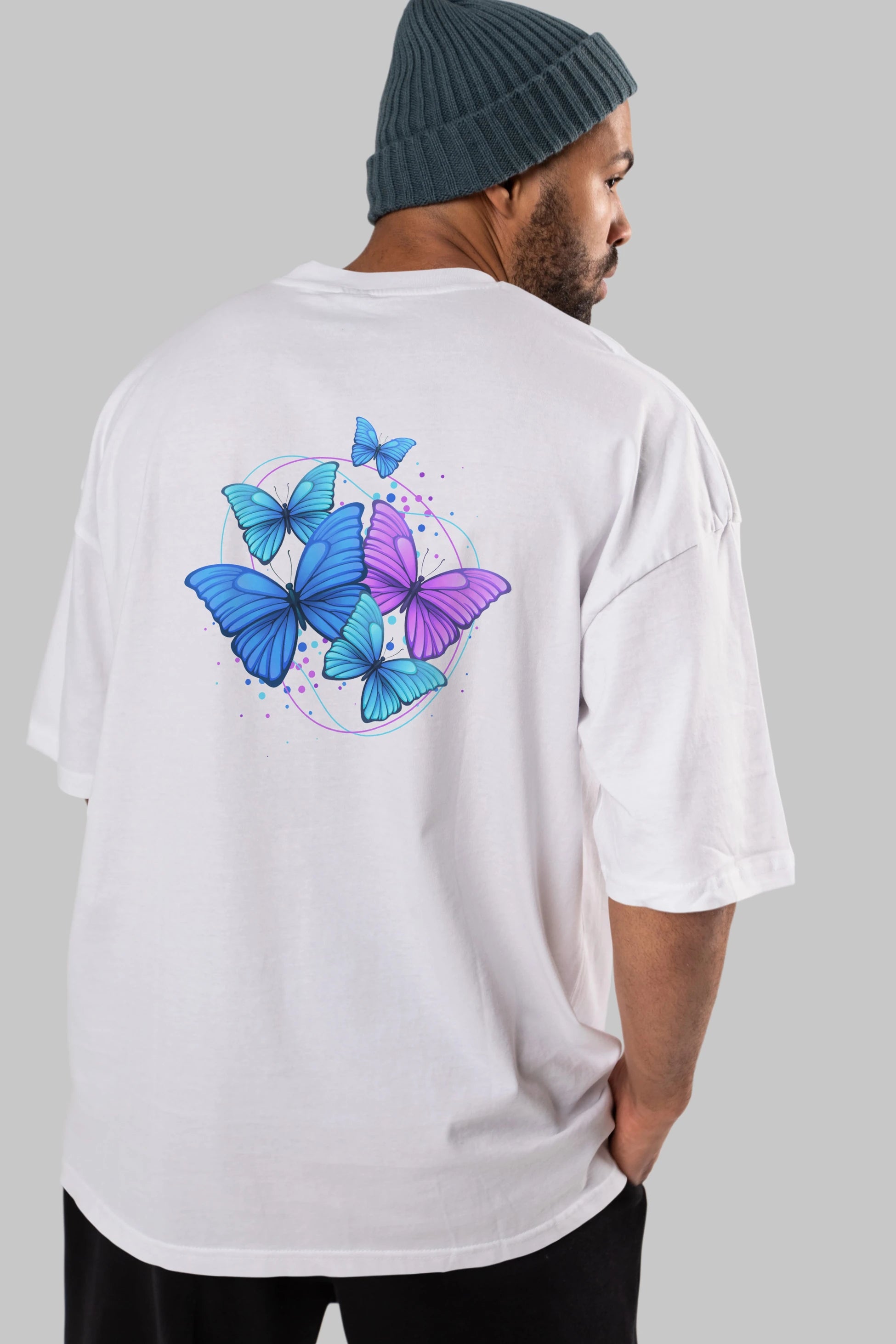 Kelebek Arka Baskılı Oversize t-shirt Erkek Kadın Unisex