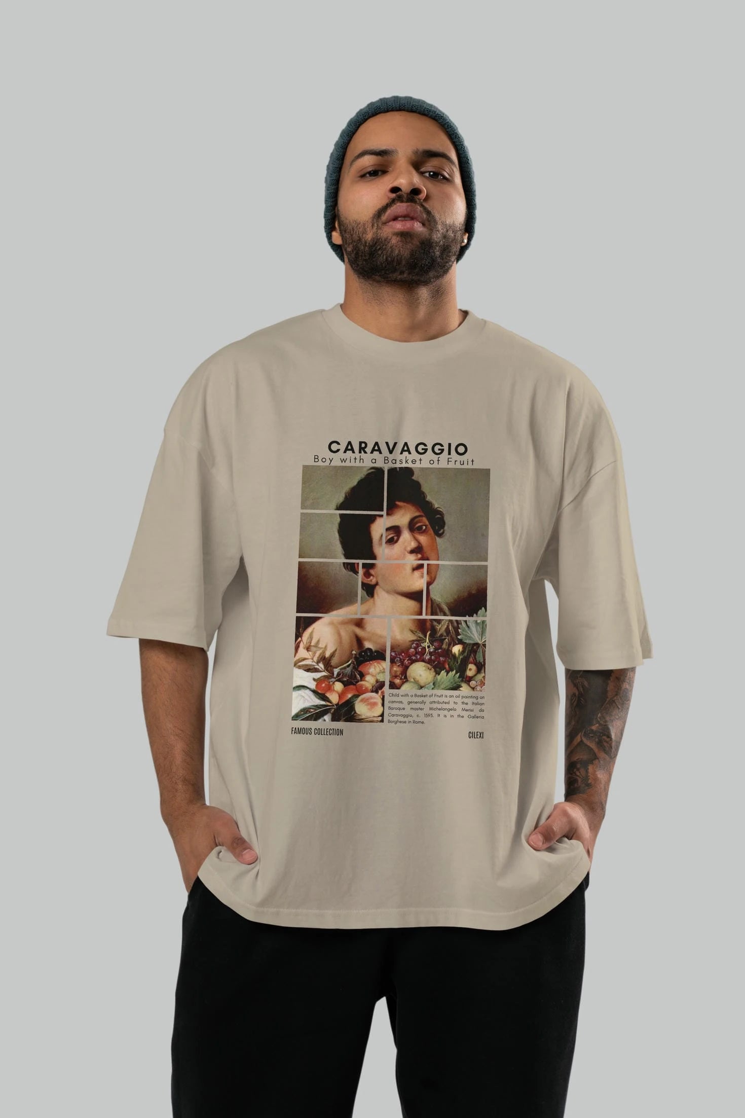 Caravaggio Boy ön Baskılı Oversize t-shirt Erkek Kadın Bisiklet Yaka Pamuk tişort