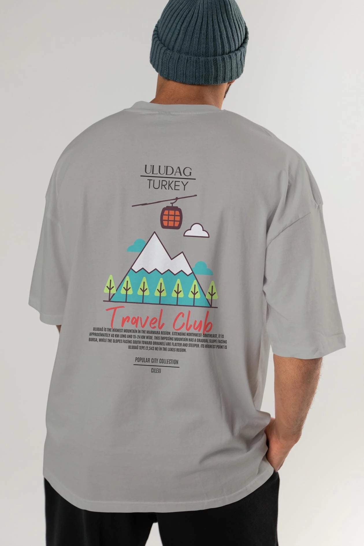Uludağ Turkey Arka Baskılı Oversize t-shirt Erkek Kadın Pamuk Bisiklet Yaka tişort