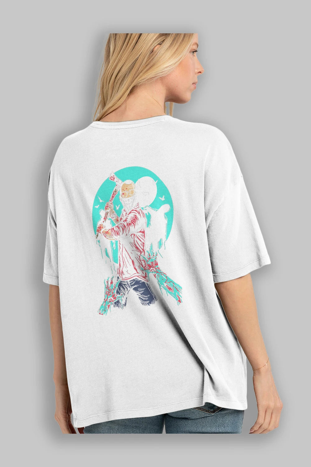 Zombie Killer Arka Baskılı Oversize t-shirt Erkek Kadın Unisex %100 Pamuk