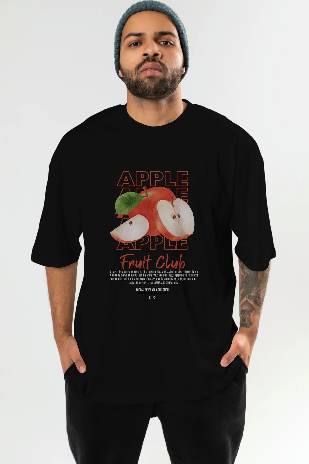 Apple Ön Baskılı Oversize t-shirt Erkek Kadın Pamuk Bisiklet Yaka tişort
