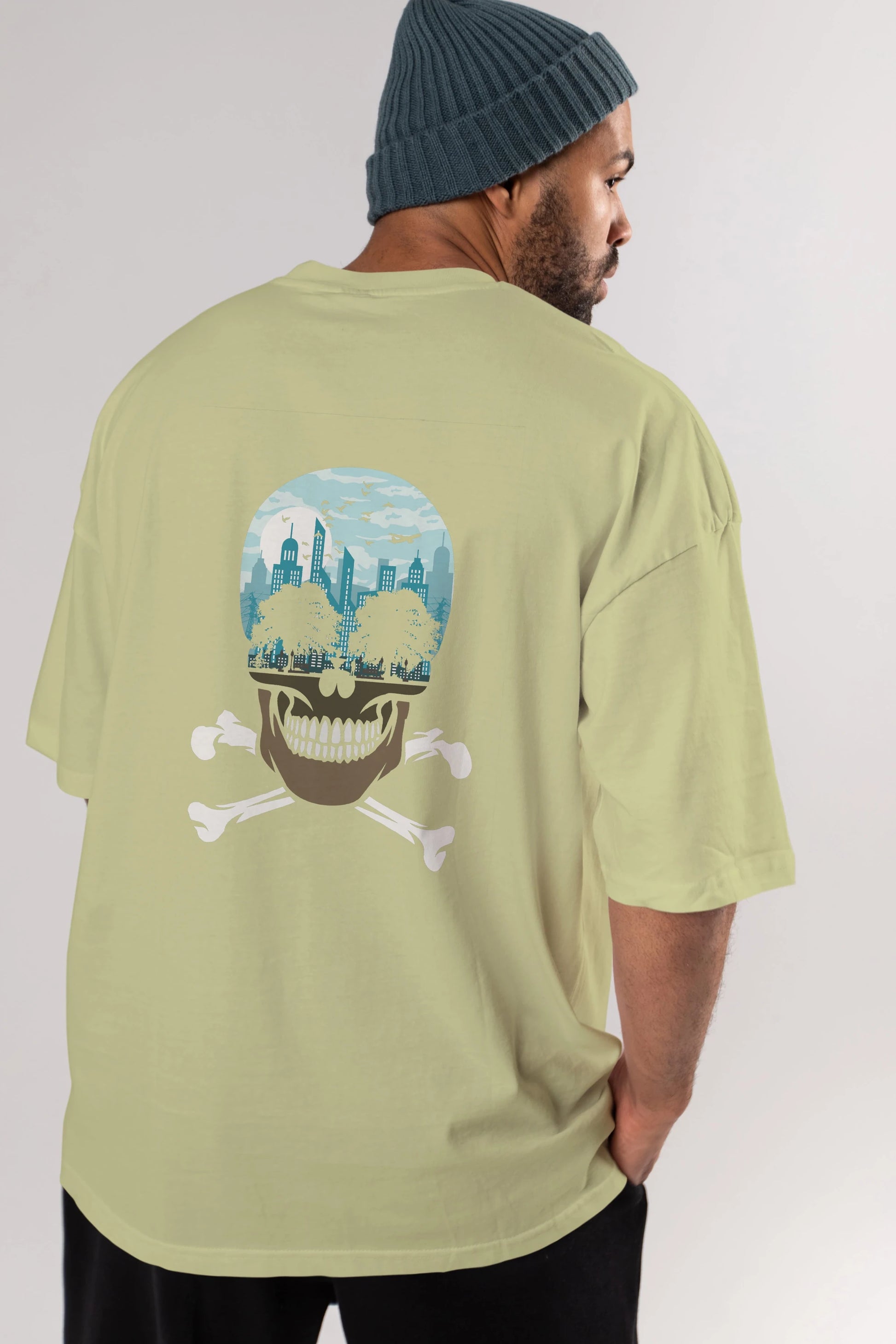 Death City Arka Baskılı Oversize t-shirt %100 pamuk Erkek Kadın Unisex