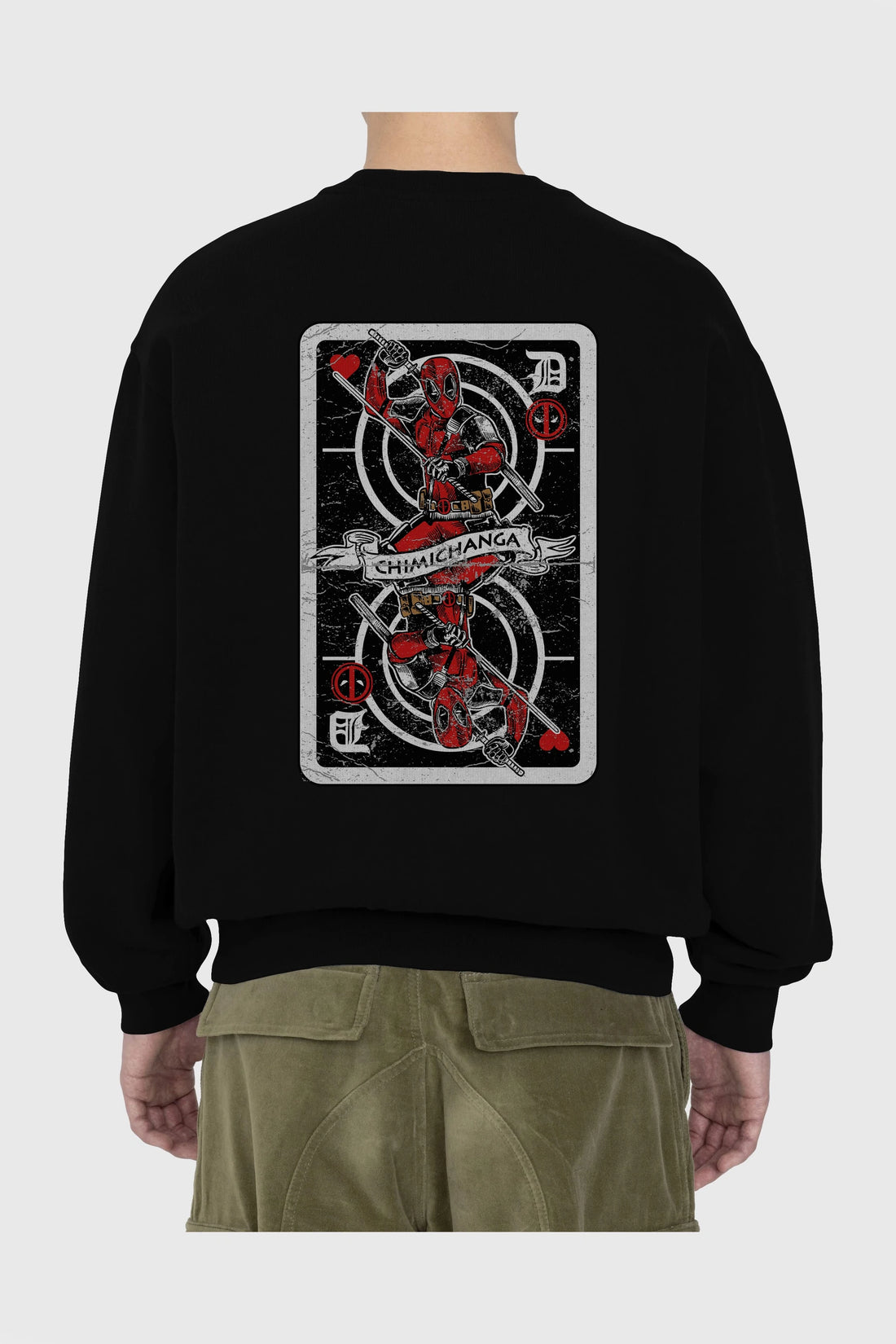 Deadpool Card Arka Baskılı Oversize Sweatshirt Erkek Kadın Unisex