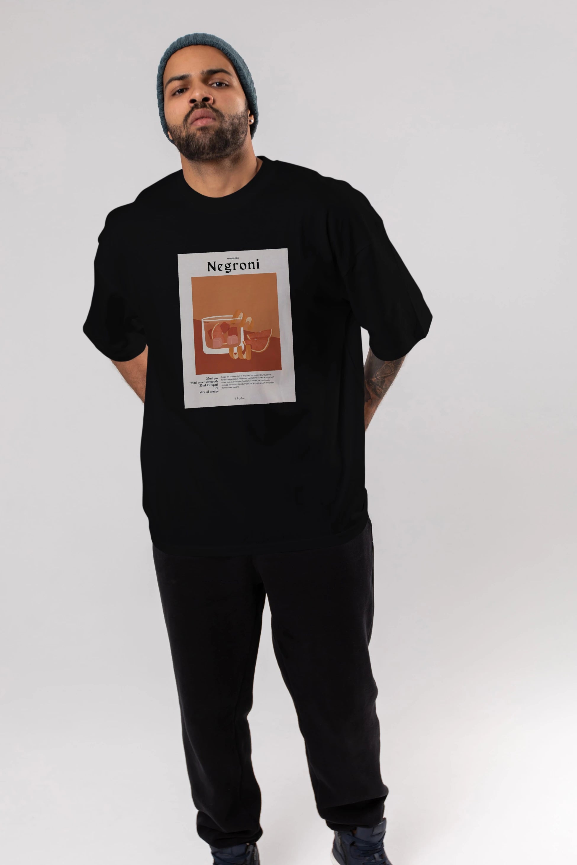 Mixology Negroni Ön Baskılı Oversize t-shirt Erkek Kadın Unisex %100 Pamuk Bisiklet Yaka tişort