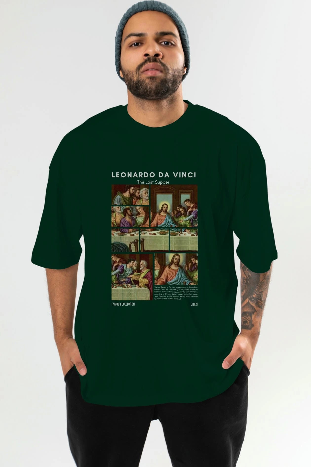 Leonardo Da Vinci ön Baskılı Oversize t-shirt Erkek Kadın Bisiklet Yaka Pamuk tişort