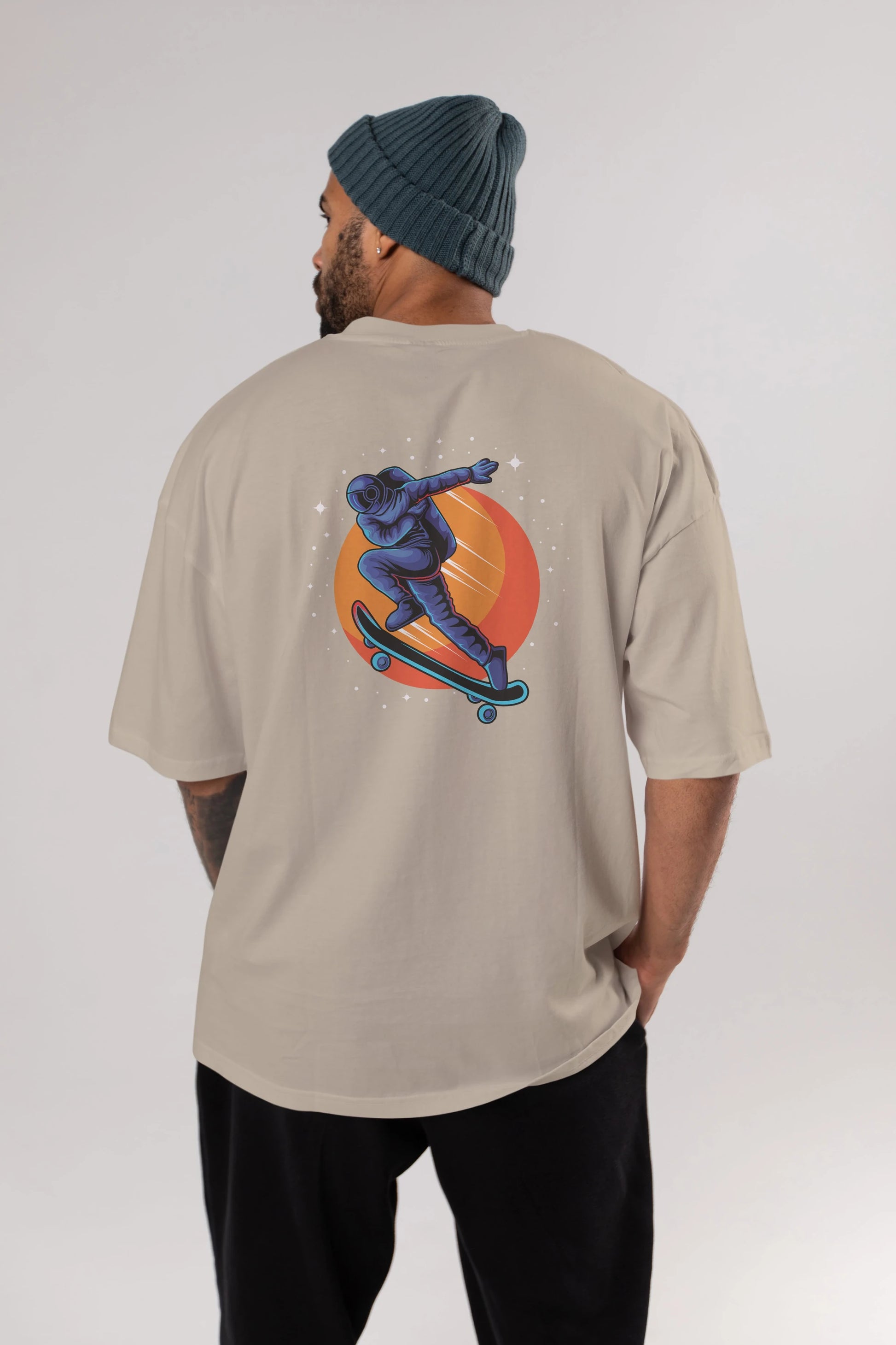 Astroskate Run Arka Baskılı Oversize t-shirt Erkek Kadın Unisex