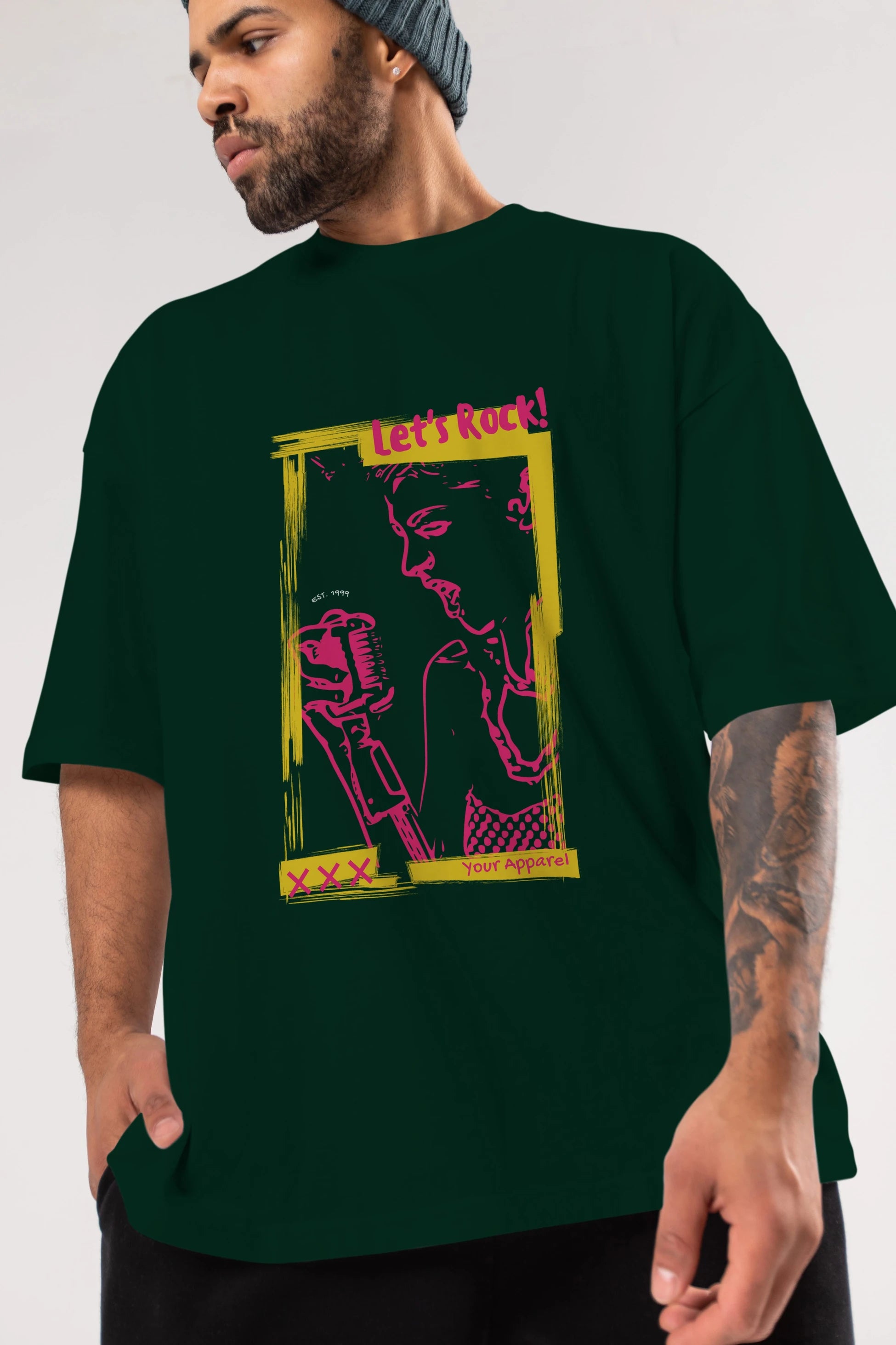 Let's Rock Yazılı Ön Baskılı Oversize t-shirt Erkek Kadın Unisex