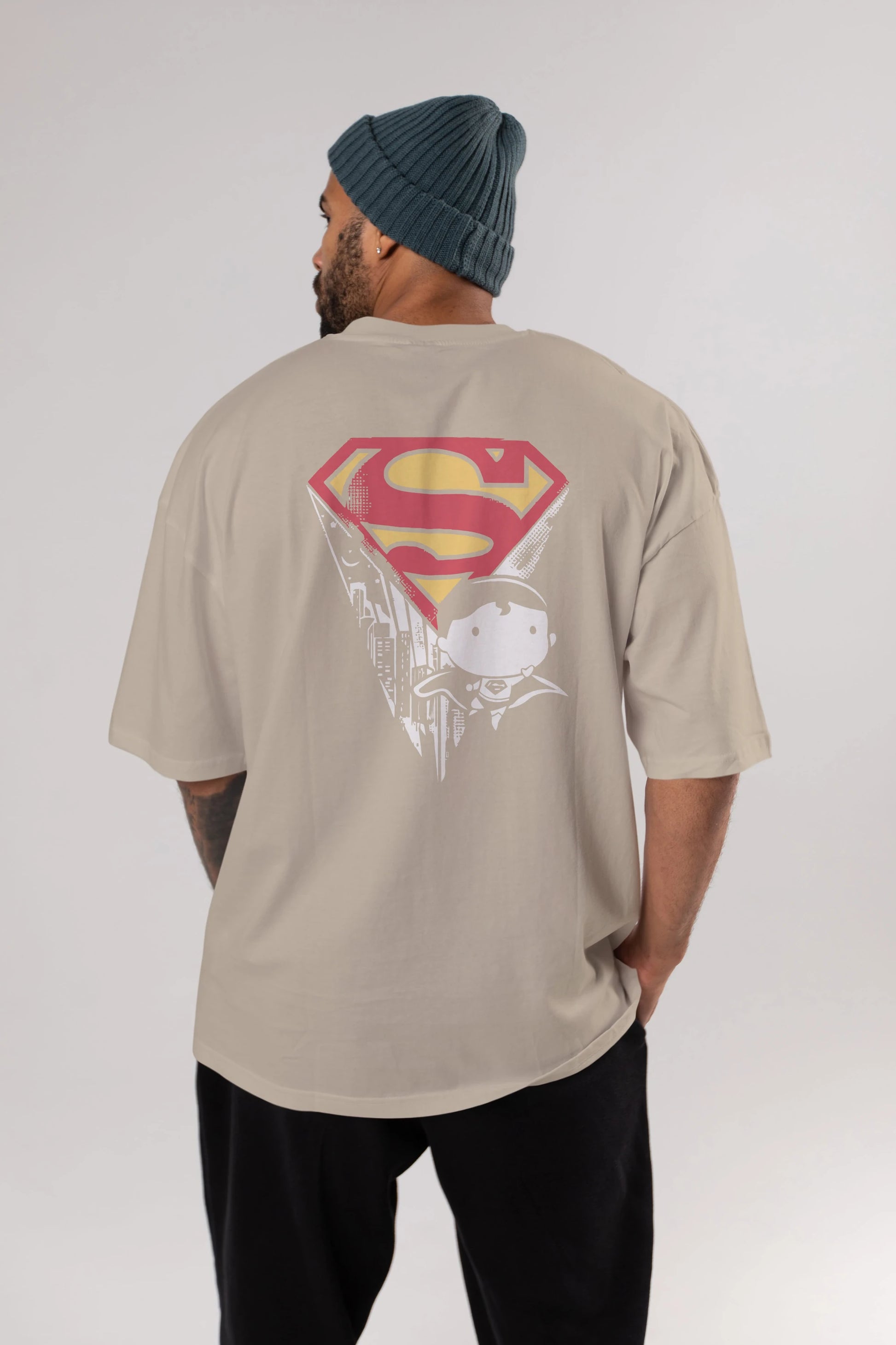 Superman Arka Baskılı Oversize t-shirt Erkek Kadın Unisex %100 Pamuk Bisiklet Yaka tişort