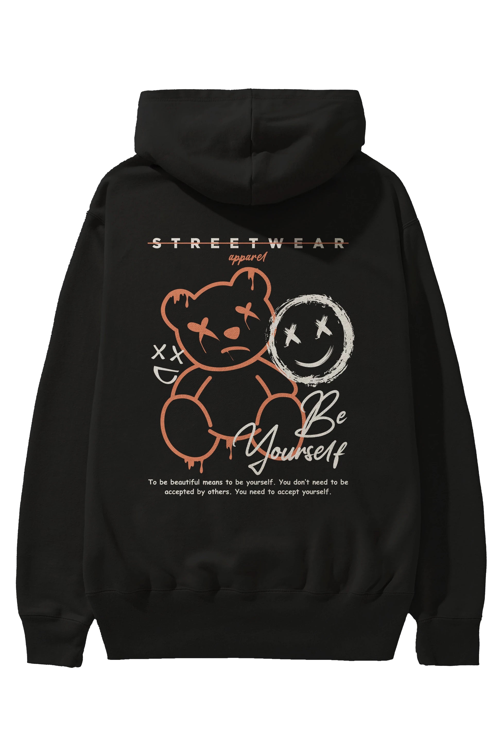 Be Yourself Bear Arka Baskılı Hoodie Oversize Kapüşonlu Sweatshirt Erkek Kadın Unisex