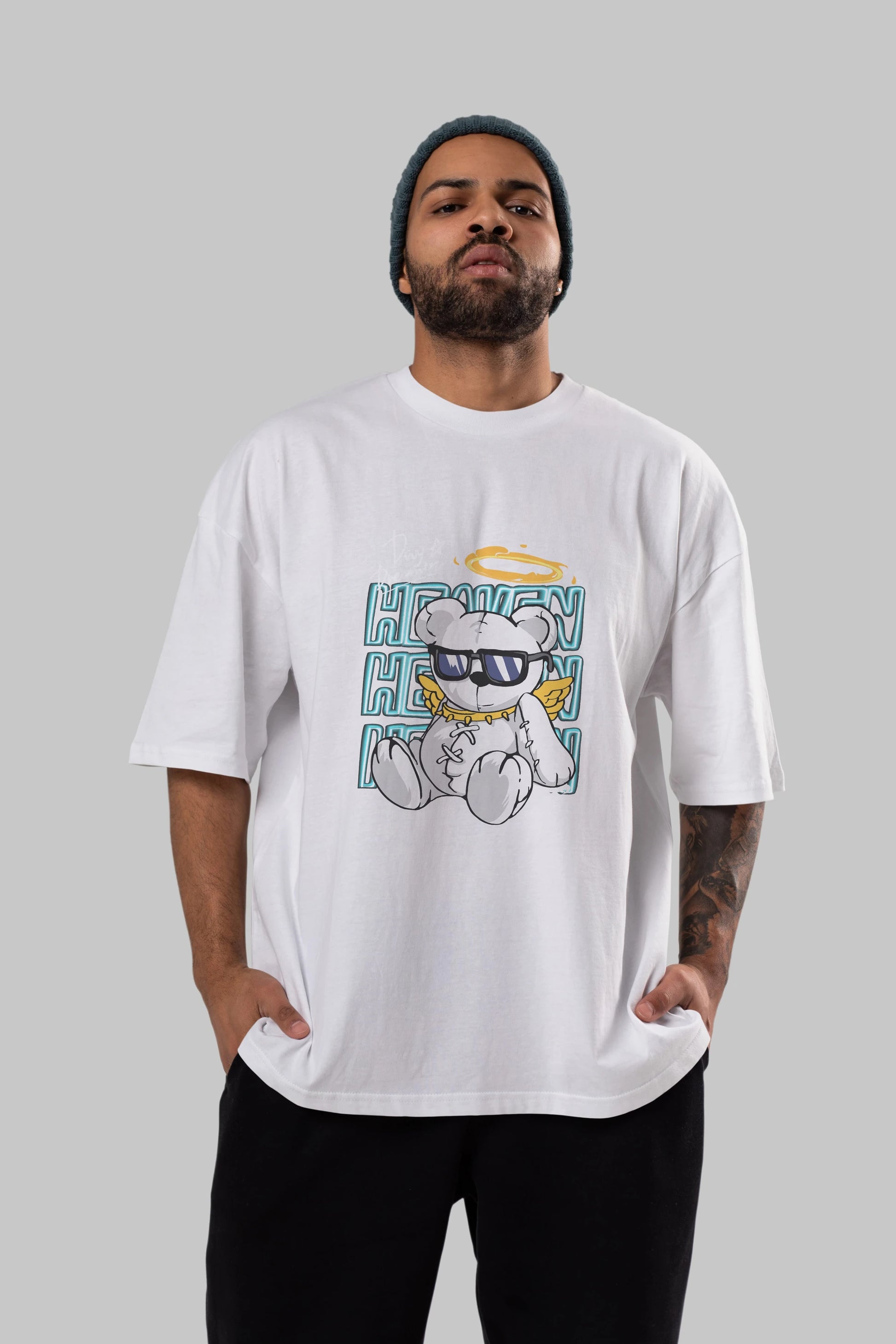 Heaven Bear Ön Baskılı Oversize t-shirt Erkek Kadın Unisex