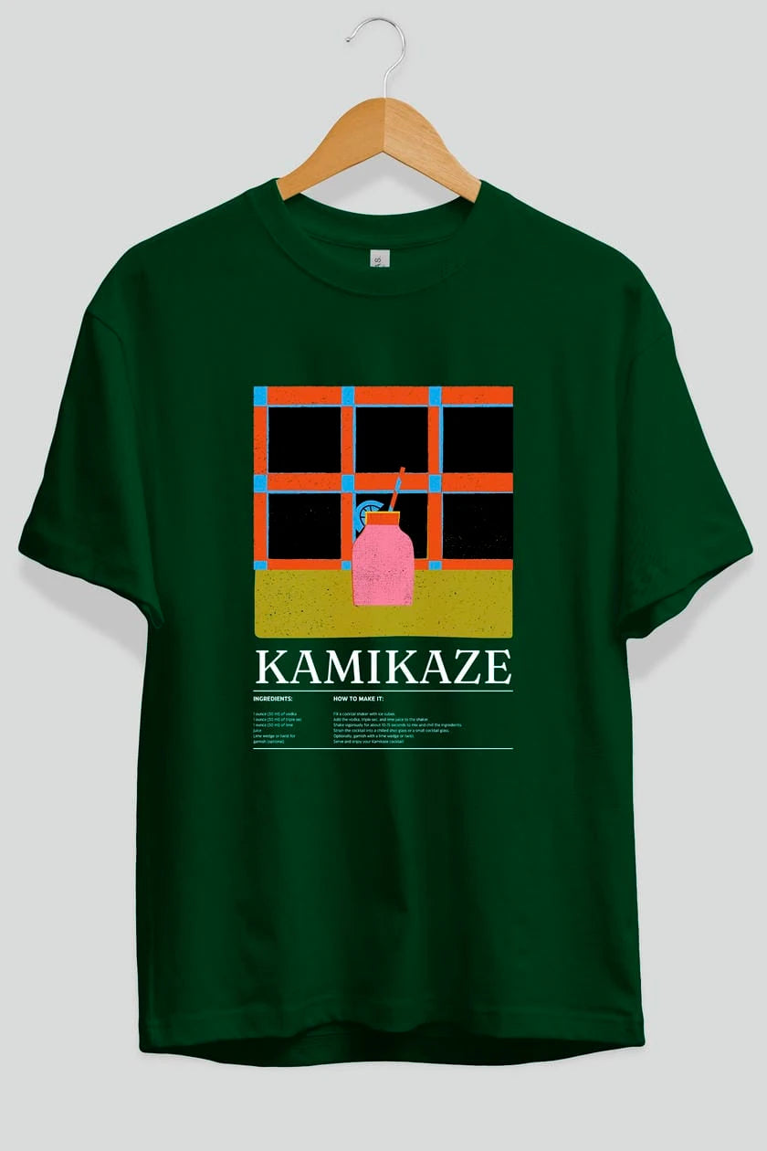 Kamikaze Kokteyl Ön Baskılı Oversize t-shirt Erkek Kadın %100 Pamuk Bisiklet Yaka tişort