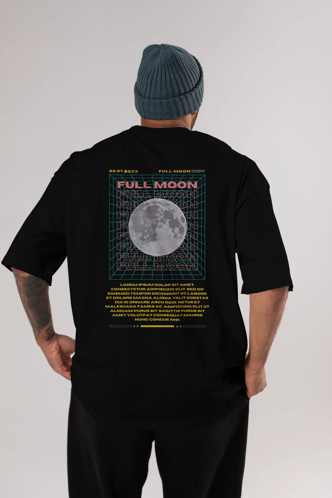 Full Moon Yazılı Arka Baskılı Oversize t-shirt Erkek Kadın Unisex