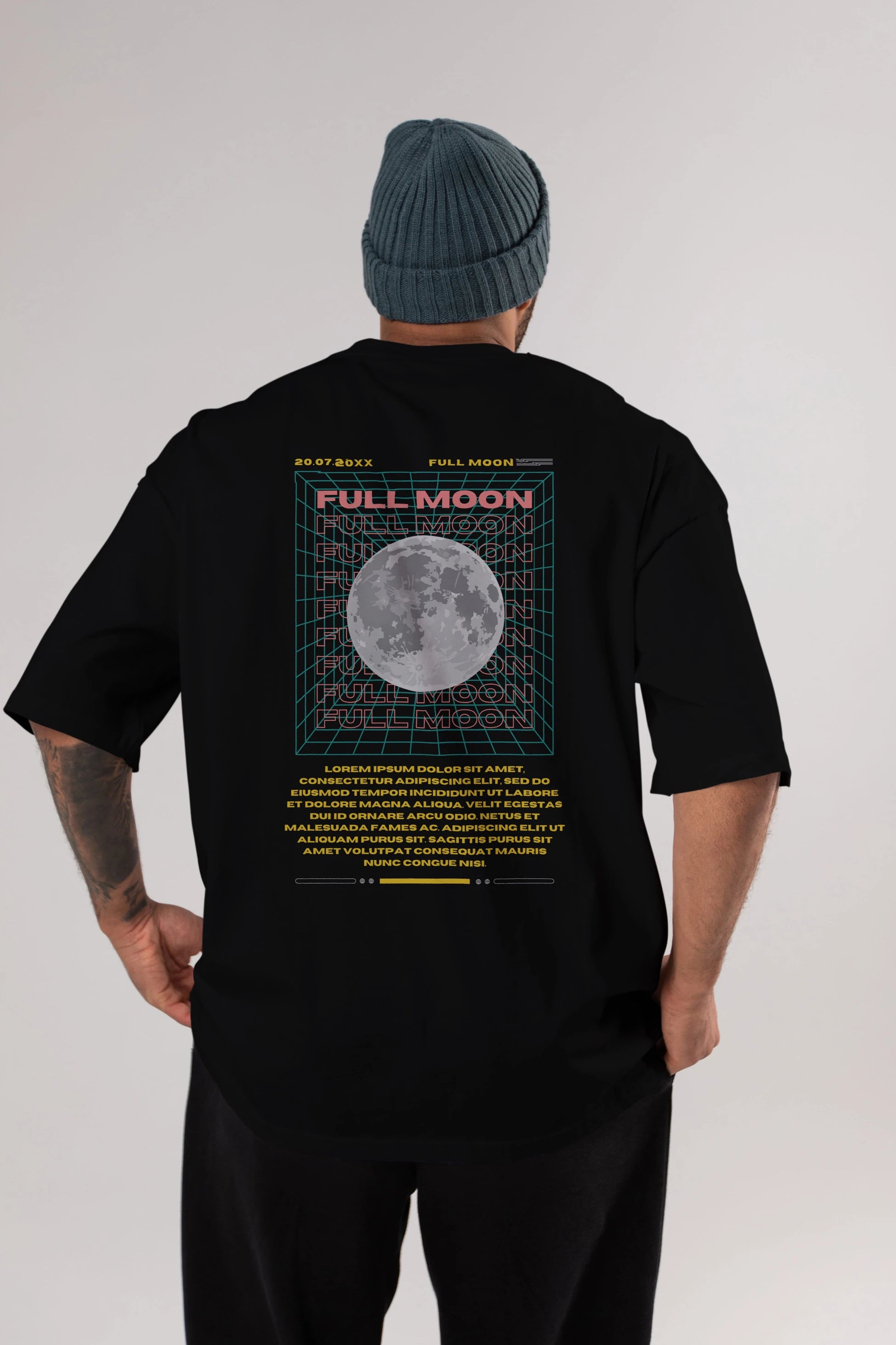 Full Moon Yazılı Arka Baskılı Oversize t-shirt Erkek Kadın Unisex