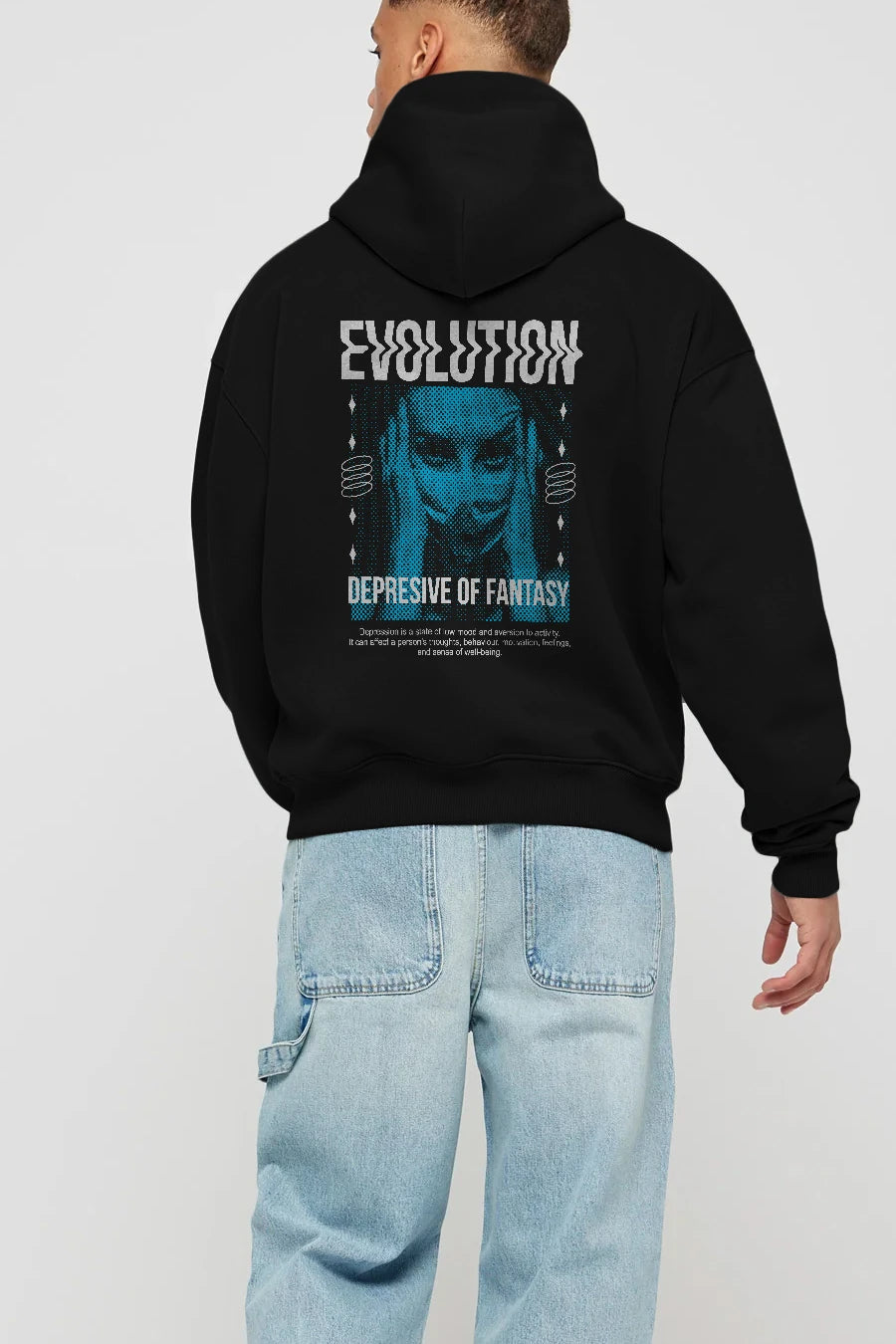 Evolution Arka Baskılı Hoodie Oversize Kapüşonlu Sweatshirt Erkek Kadın Unisex