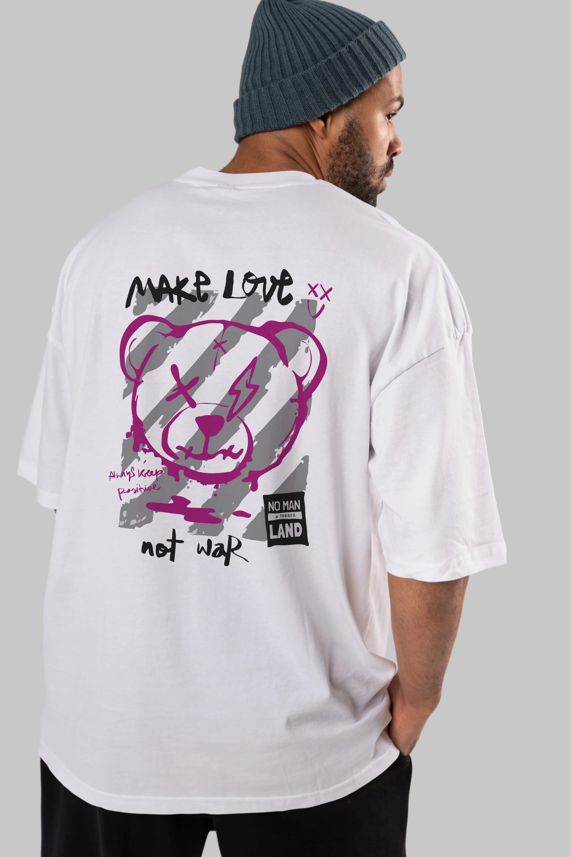 Make Love Bear Arka Baskılı Oversize t-shirt Erkek Kadın Unisex
