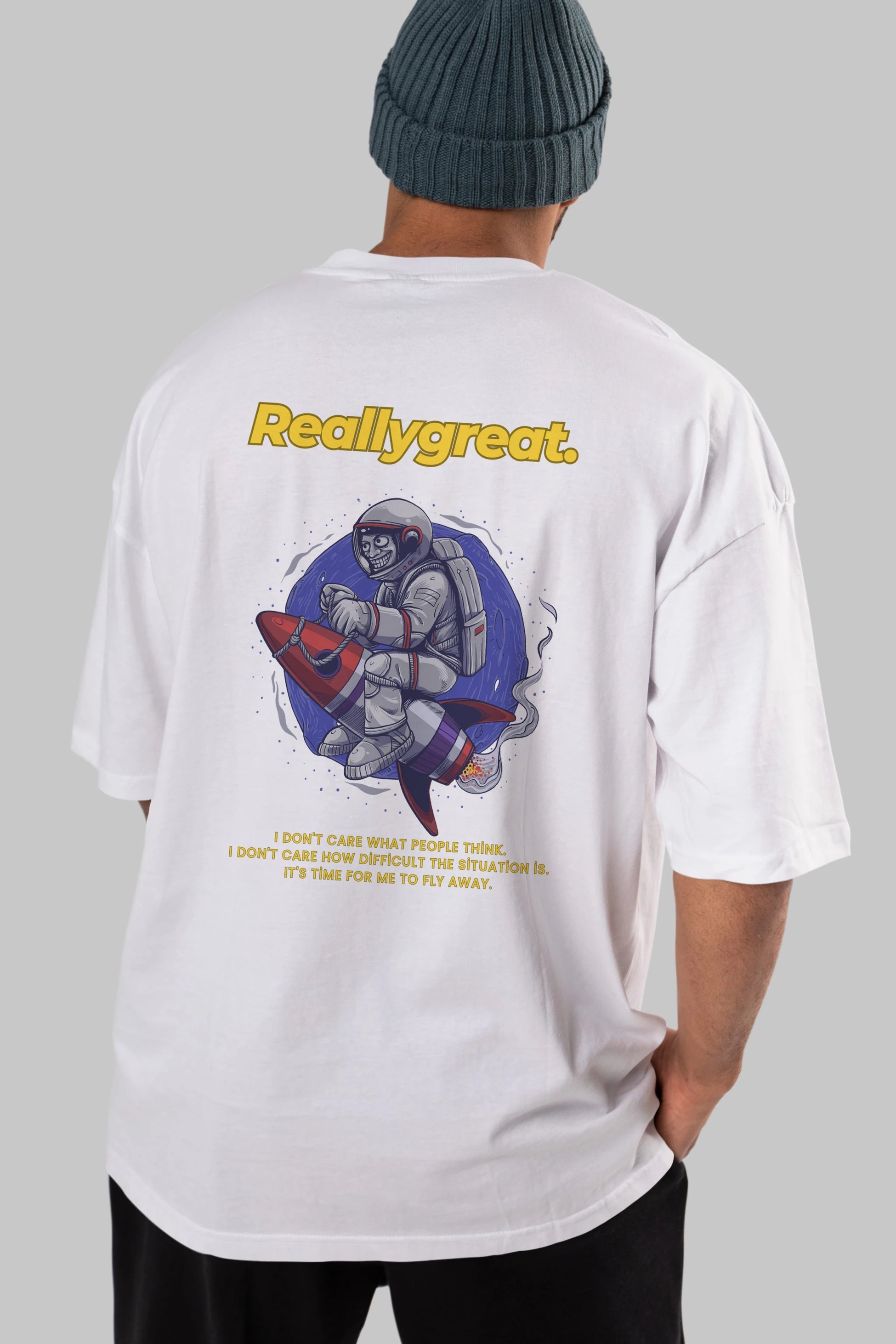 Reallygreat Astronaut Arka Baskılı Oversize t-shirt Erkek Kadın Unisex