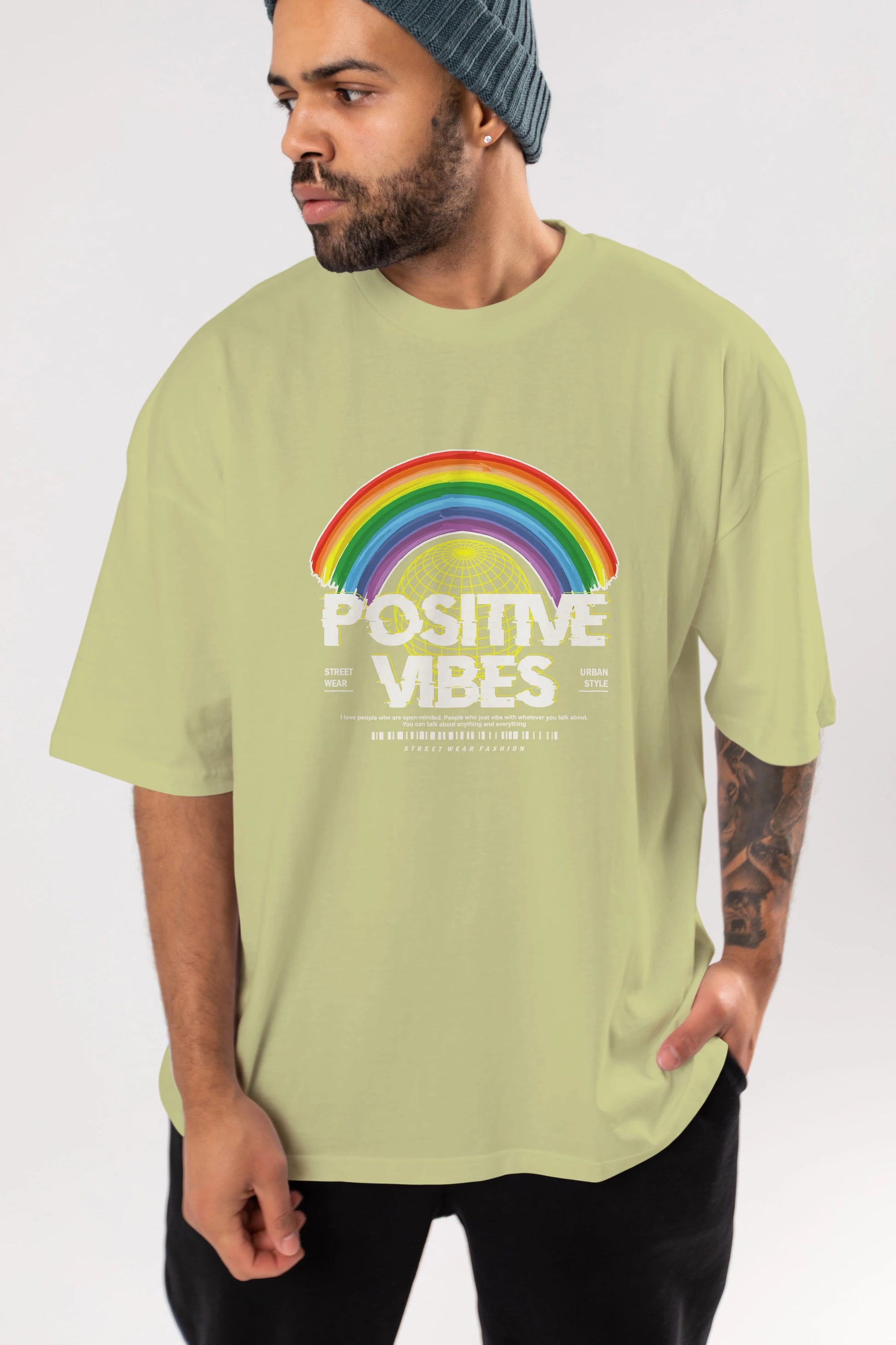 Positive Vibes Ön Baskılı Oversize t-shirt Erkek Kadın Unisex