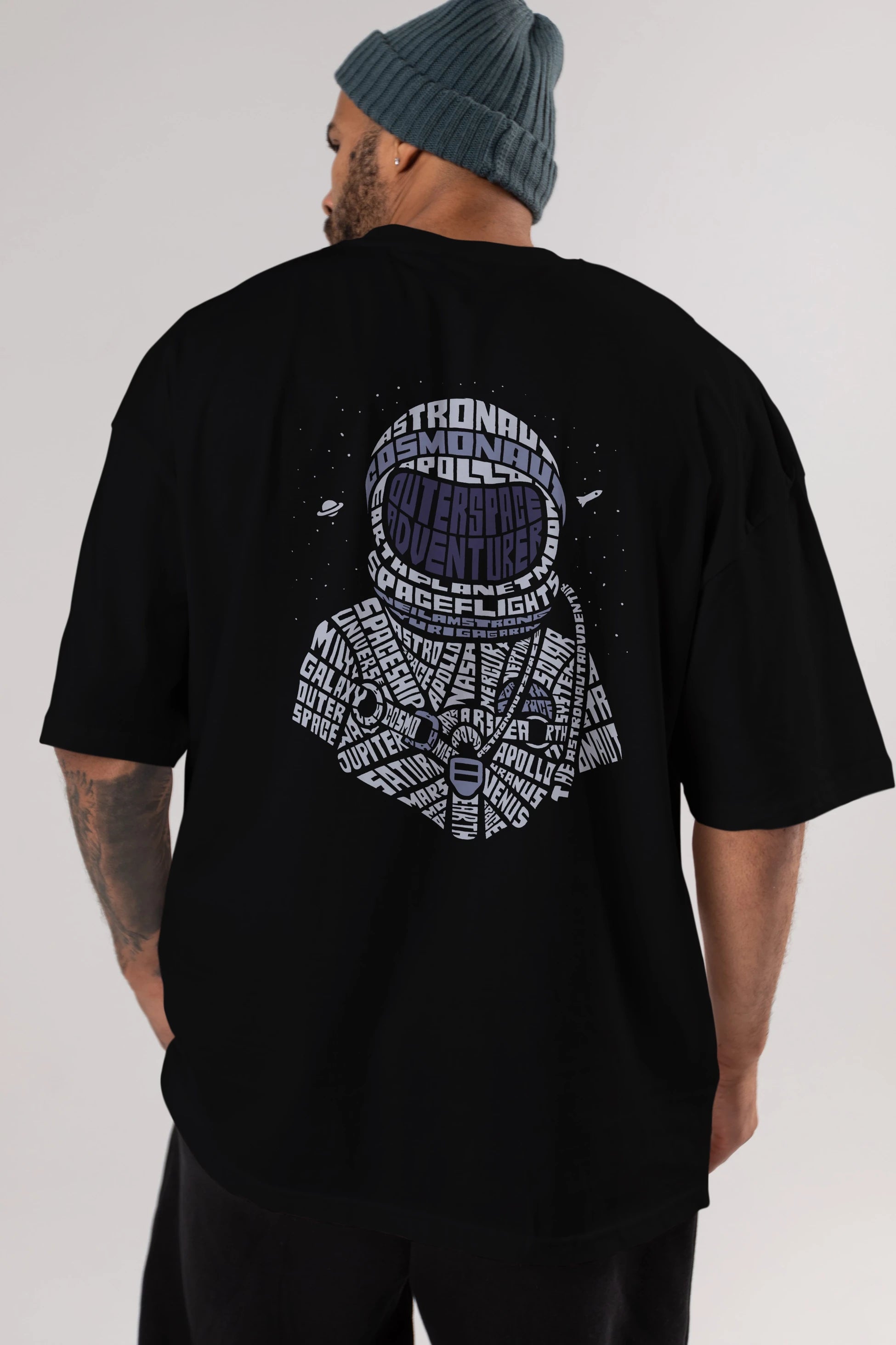 Astronaut Arka Baskılı Oversize t-shirt %100 pamuk Erkek Kadın Unisex