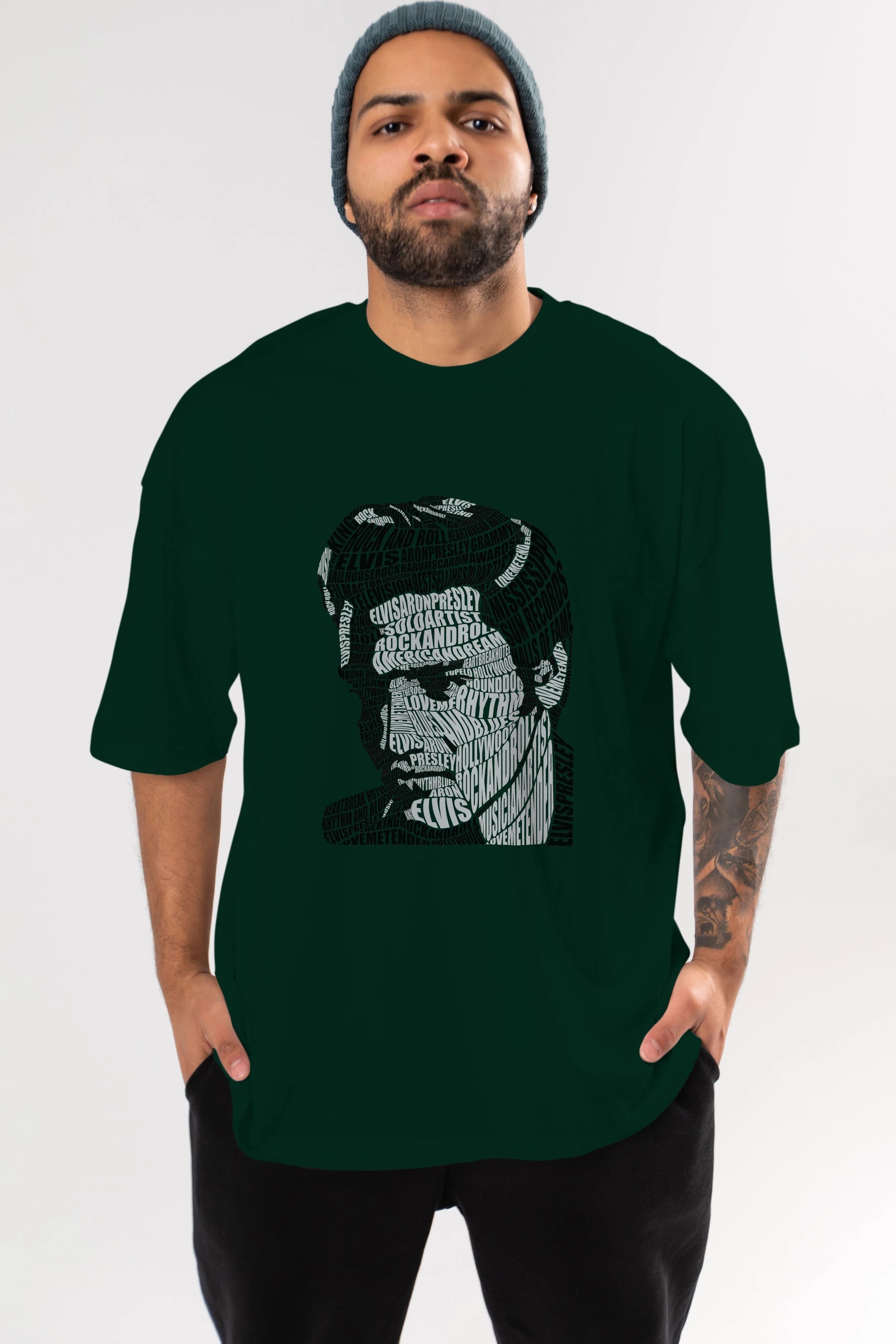 Elvis Presley Calligram Ön Baskılı Oversize t-shirt %100 pamuk Erkek Kadın Unisex