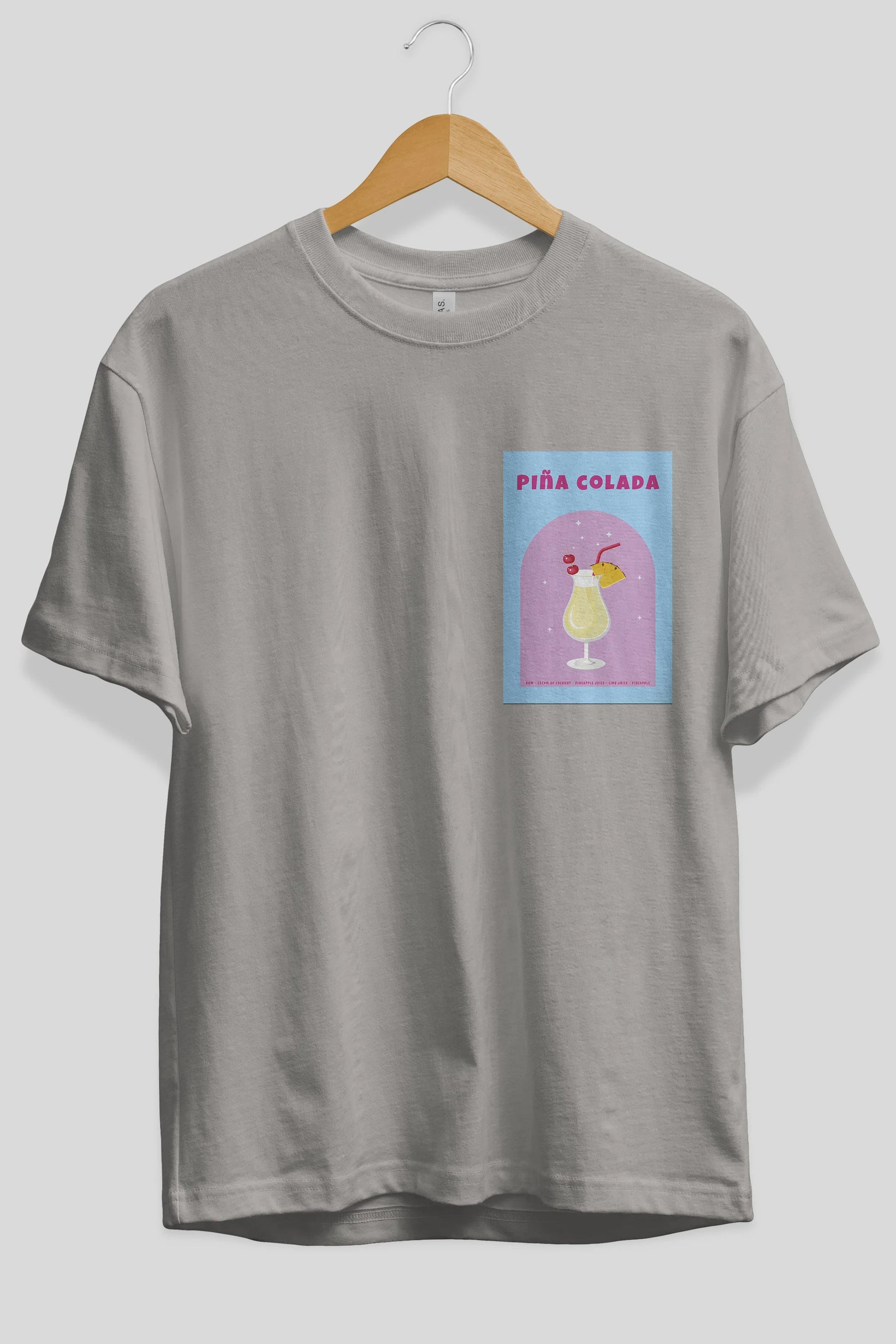 Pina Colada 2 Ön Sol Baskılı Oversize t-shirt Erkek Kadın Unisex %100 Pamuk Bisiklet Yaka tişort
