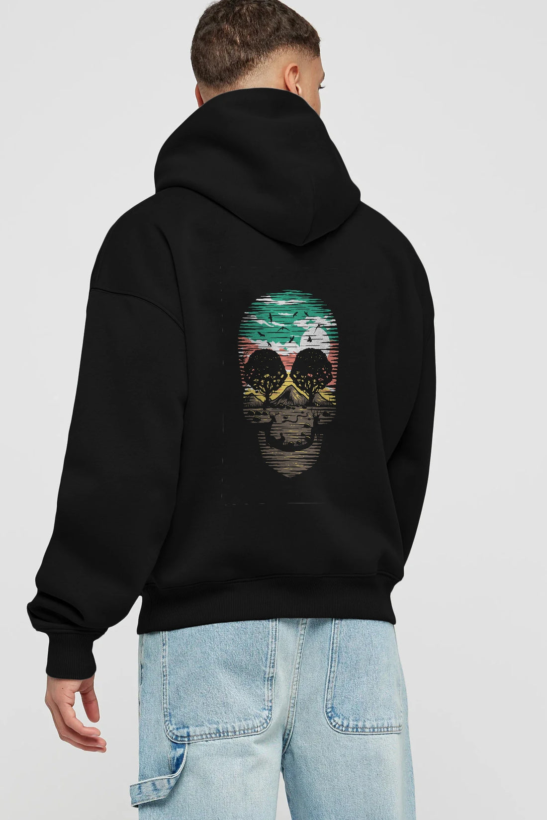 Skull Nature Arka Baskılı Hoodie Oversize Kapüşonlu Sweatshirt Erkek Kadın Unisex