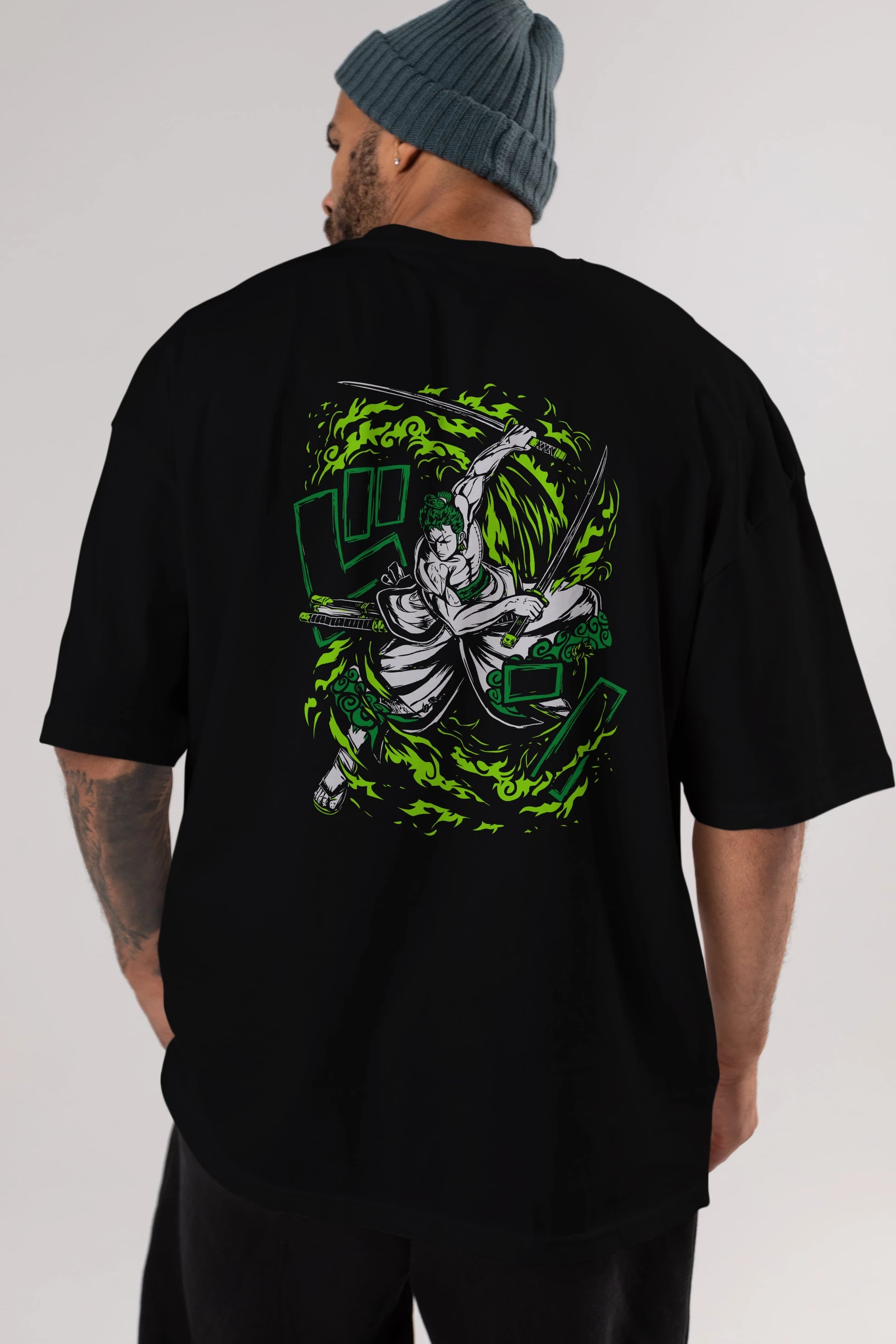 ZORO-ONE PIECE (2) Anime Arka Baskılı Oversize t-shirt Erkek Kadın Unisex