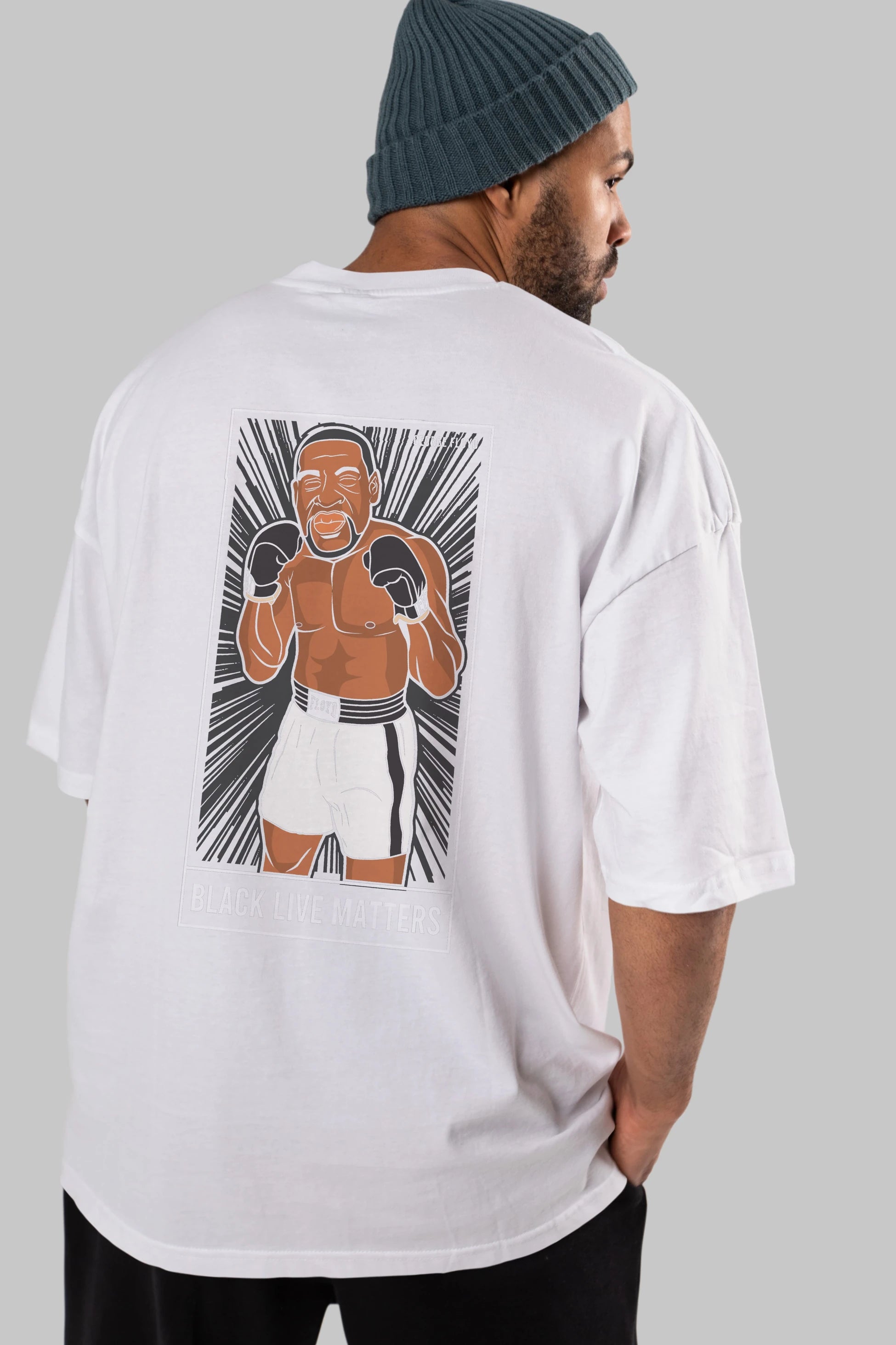 George Floyd Boxer Arka Baskılı Oversize t-shirt Erkek Kadın Unisex %100 Pamuk tişort